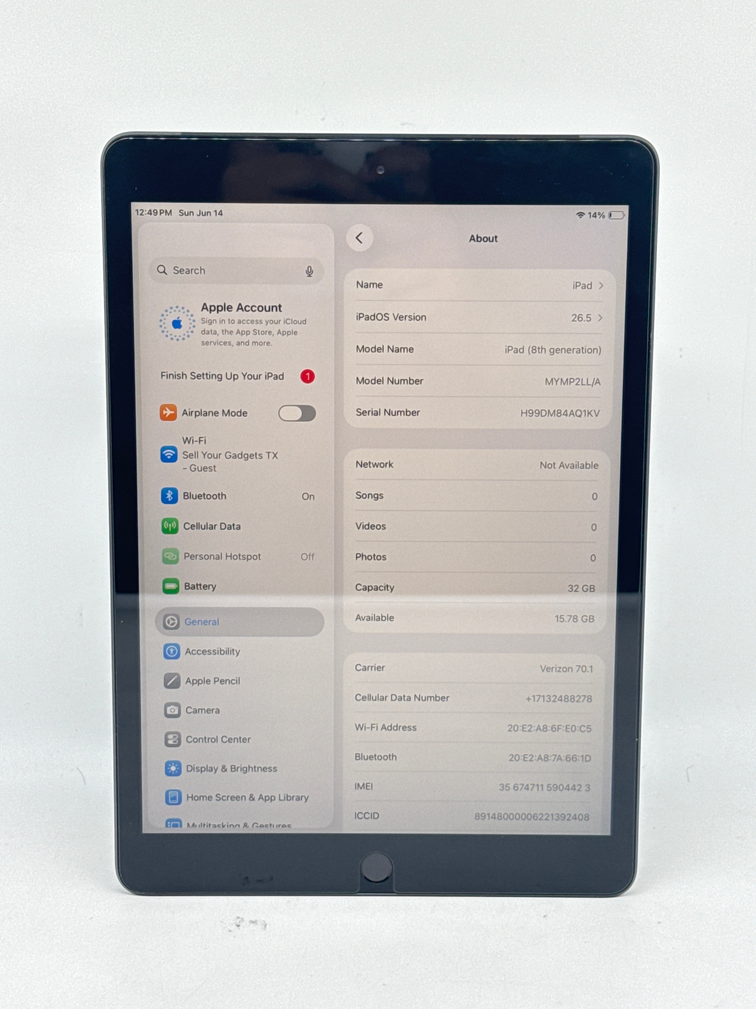 iPad 8th generation Wi-Fi + Cellular 32GB A2428 - Used