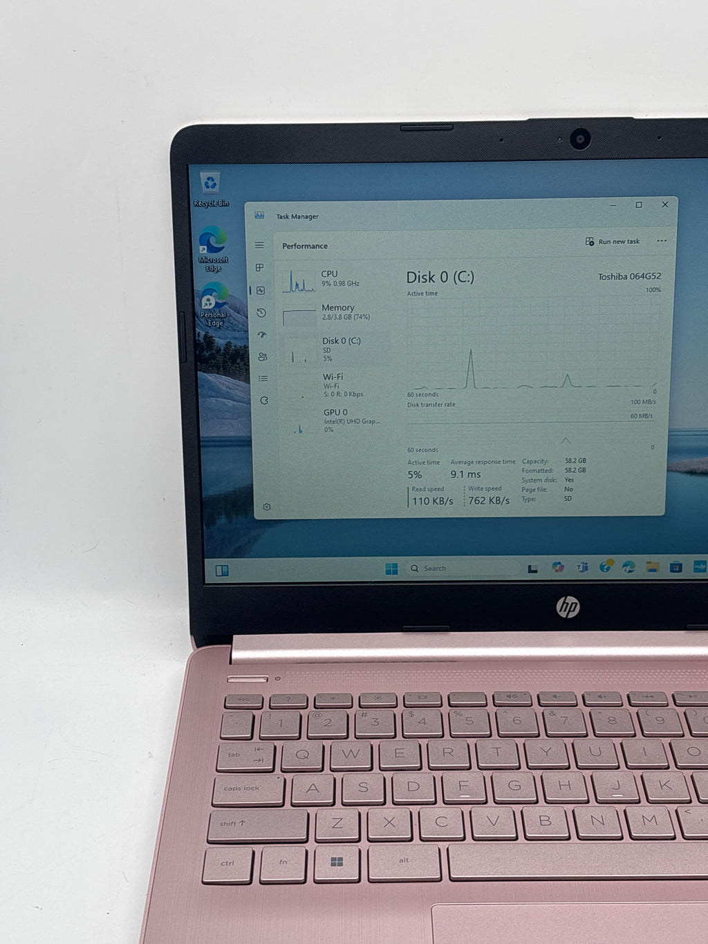 HP 14-cf2112wm 14" Intel N4120 4GB RAM 64GB SD Pink - Used