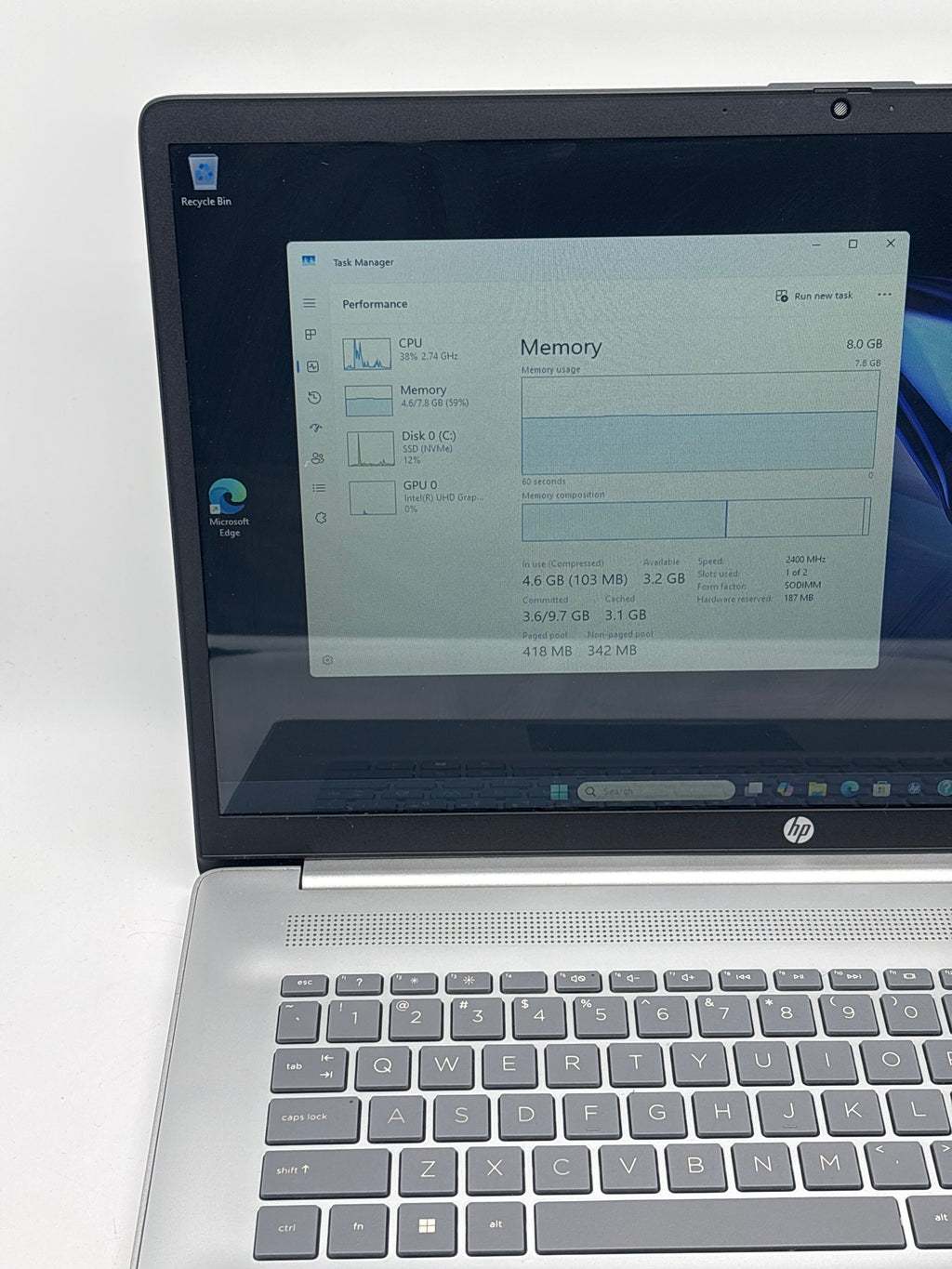 HP 17-cn0001tg Pentium N5030 8GB RAM 128GB SSD
