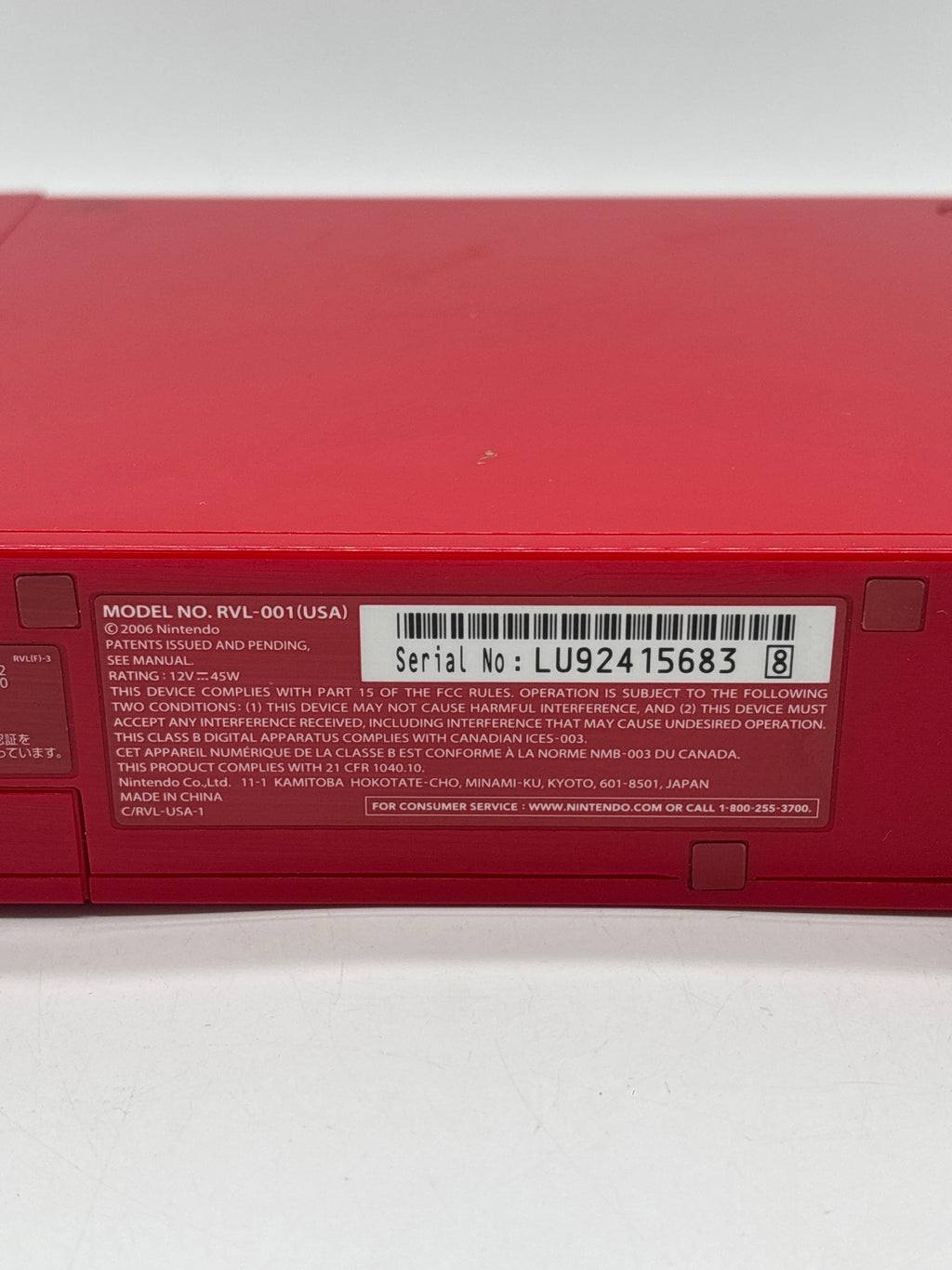 Nintendo Wii Red RVL-001 With 1 Remote Ac Adapter Cables