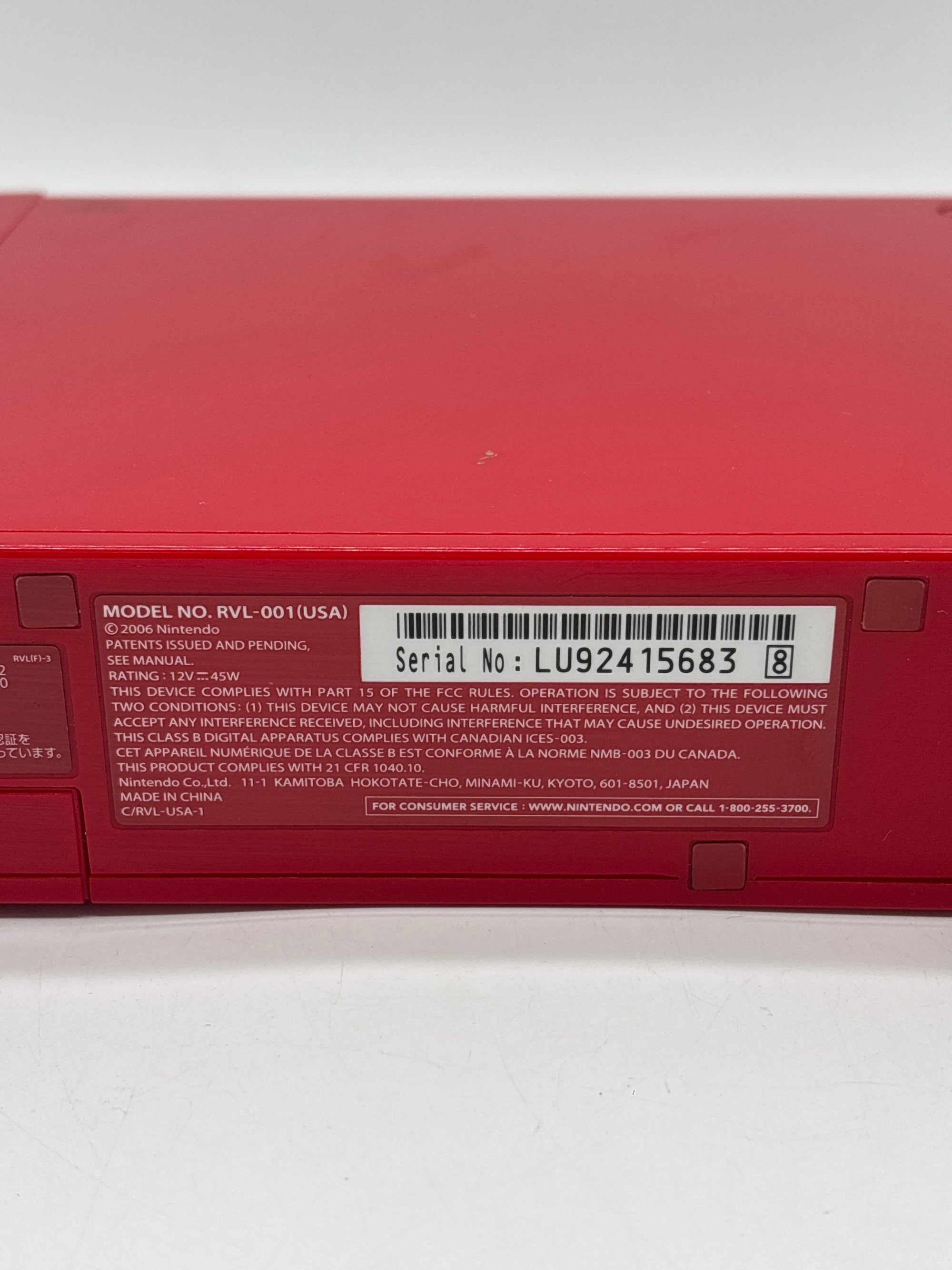 Nintendo Wii Red RVL-001 With 1 Remote Ac Adapter Cables