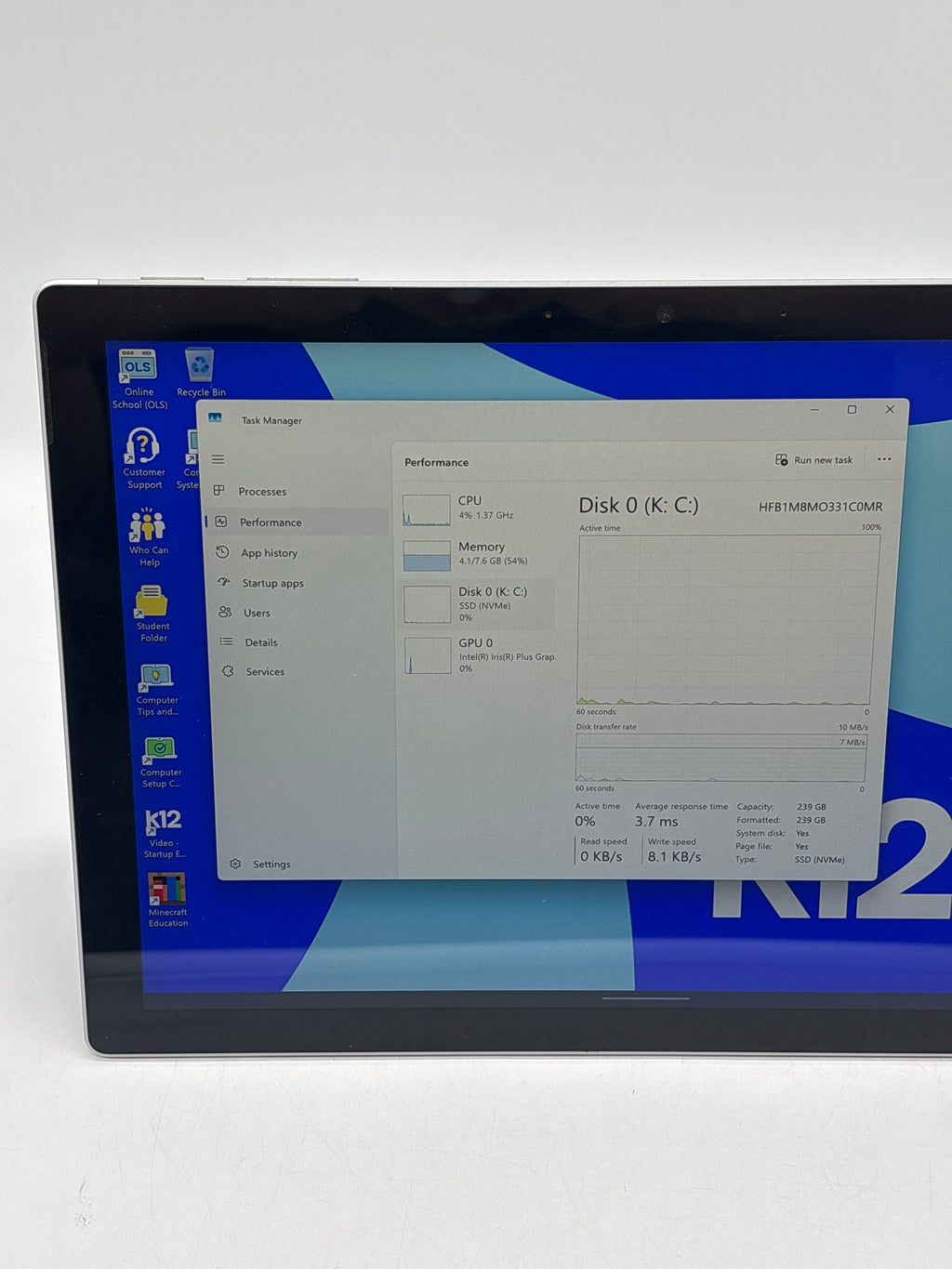 Microsoft Surface Pro 7 1866 i5-1035G4 8GB RAM 256GB SSD - For Parts (Read DESC)