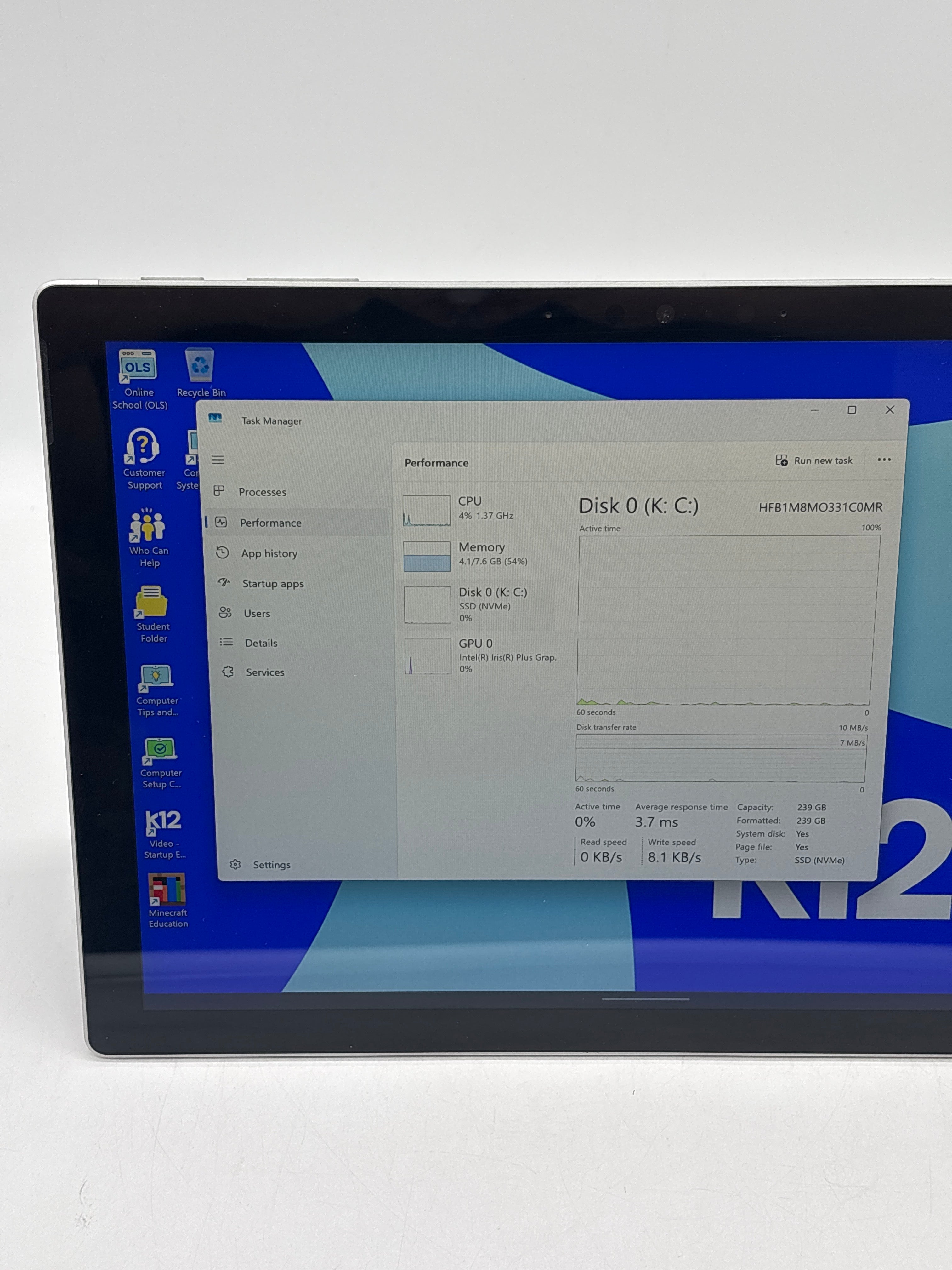 Microsoft Surface Pro 7 1866 i5-1035G4 8GB RAM 256GB SSD - For Parts (Read DESC)