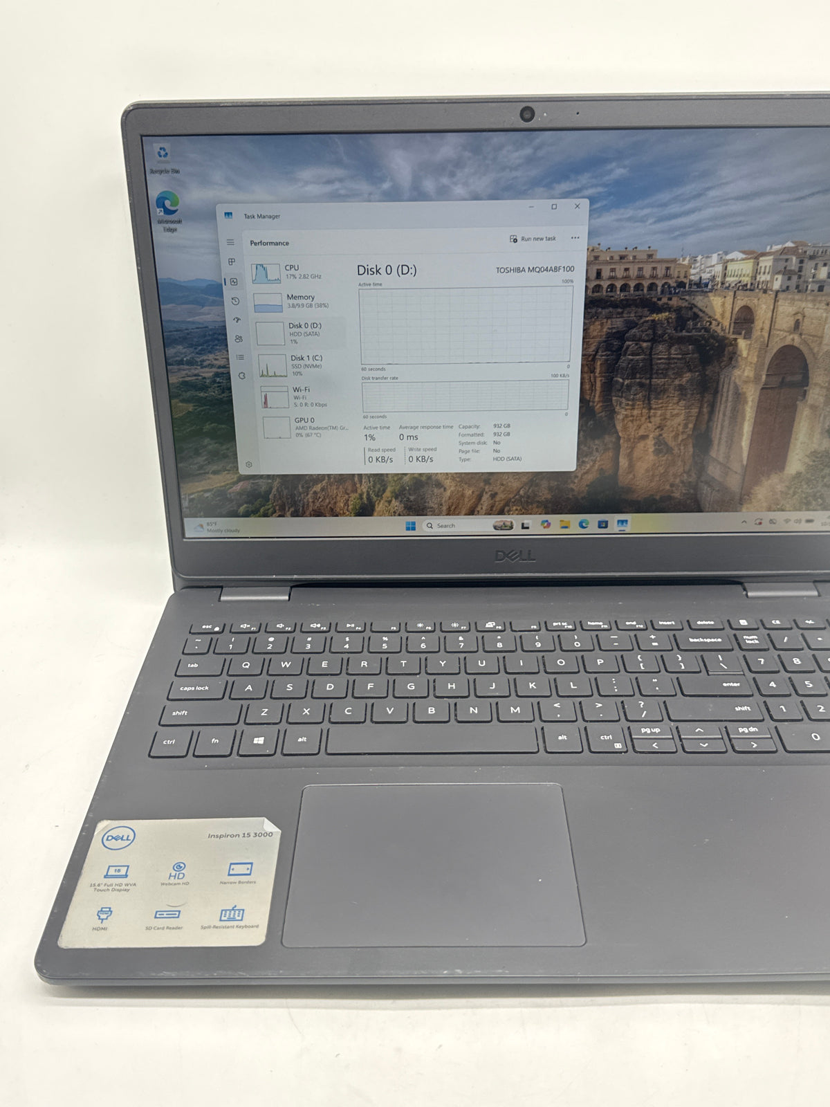 Dell Inspiron 15 3505 AMD Ryzen 5 3450U 12GB RAM 1TB HDD 256GB SSD - Used