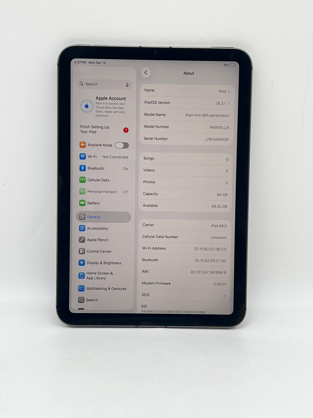 Apple iPad Mini 6th Gen A2568 64GB Gray Unlocked - Used