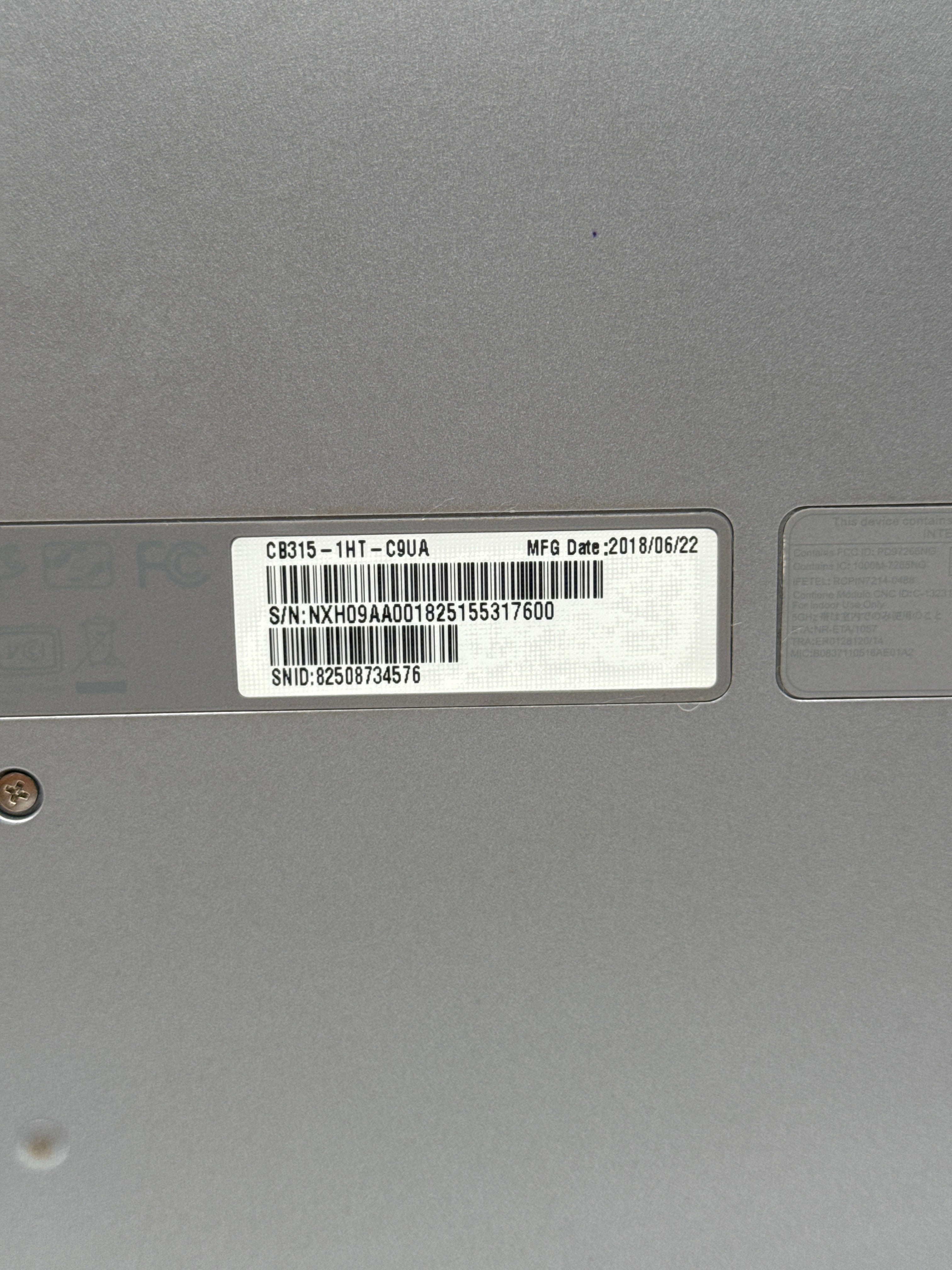 Acer Chromebook N17Q9 Celeron N3350 4GB RAM 32GB eMMC