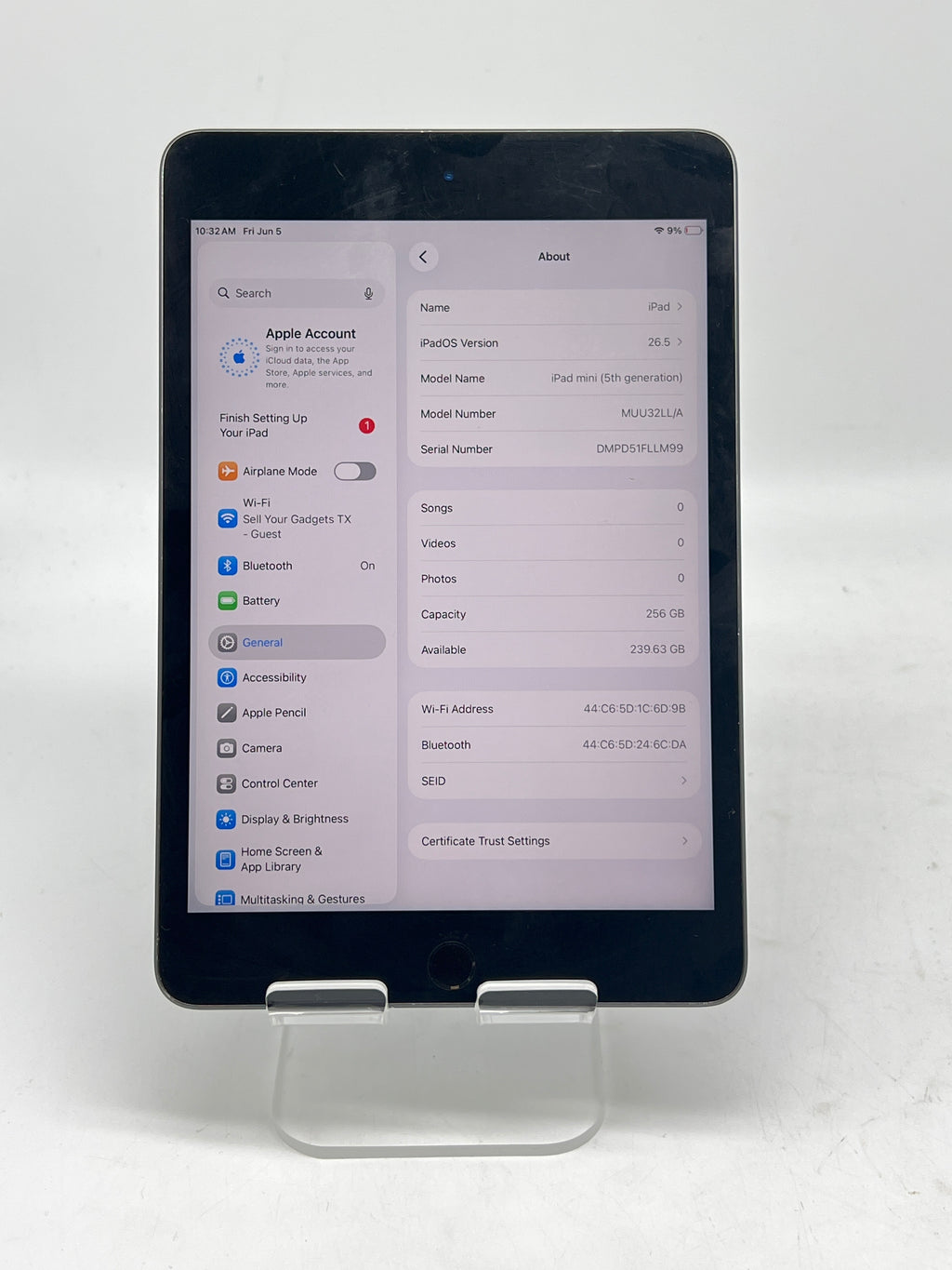 Apple iPad mini (5th Gen) A2133 7.9-inch 256GB Wi-Fi Tablet