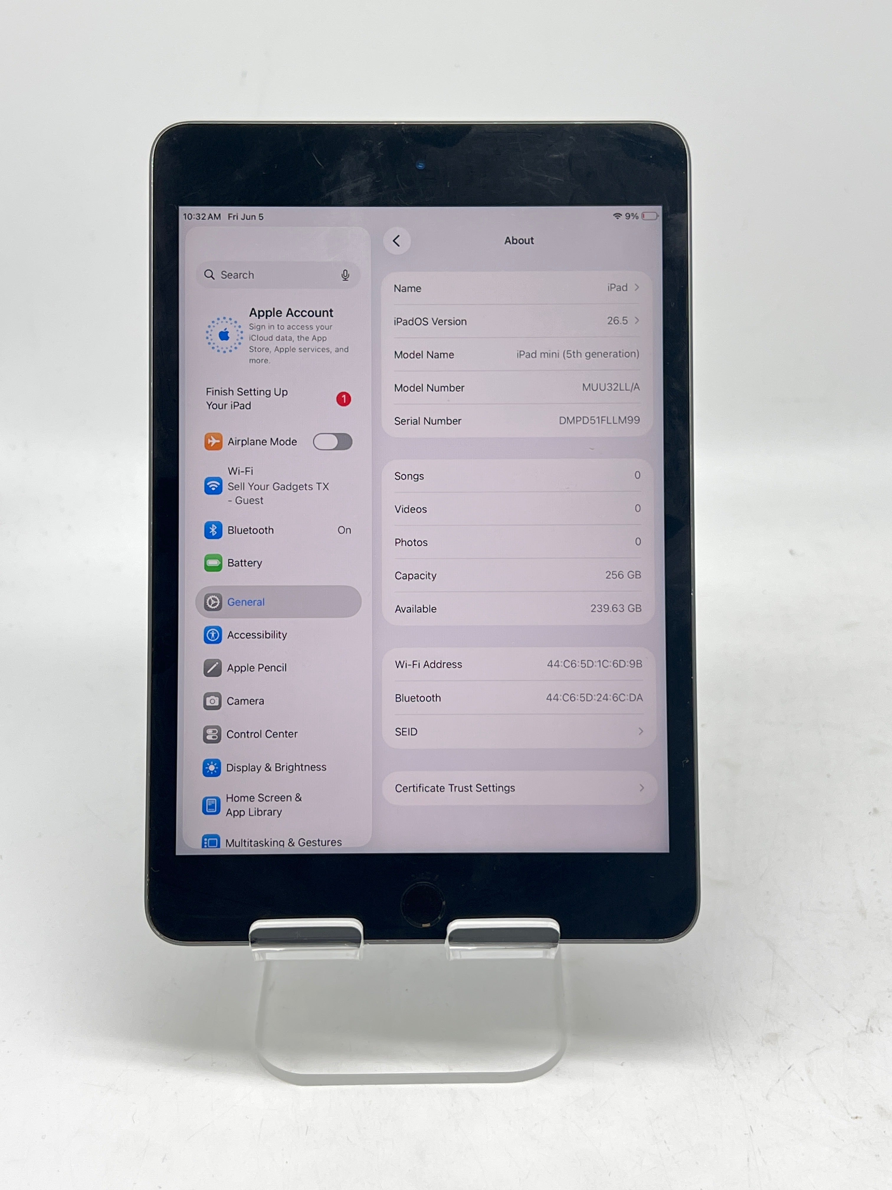 Apple iPad mini (5th Gen) A2133 7.9-inch 256GB Wi-Fi Tablet