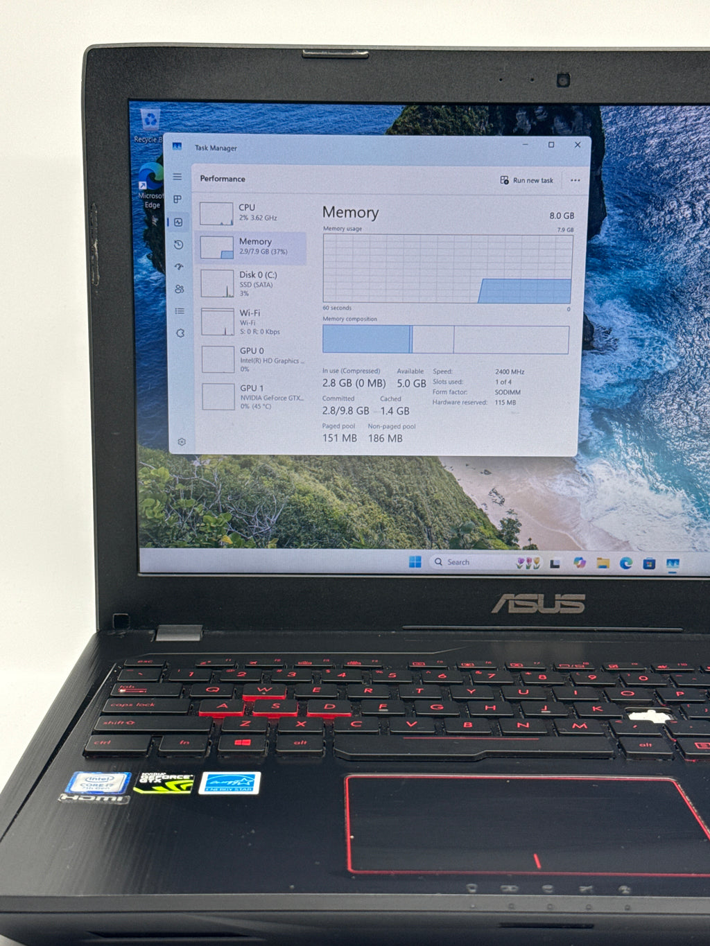 Asus FX53V i7-7700HQ 8GB RAM 256GB SSD Black Laptop Broken (Read)