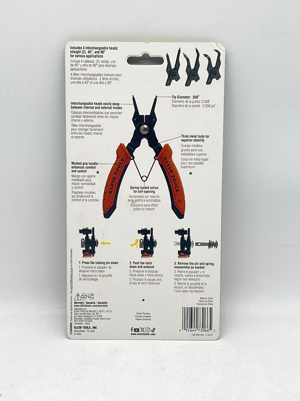 Klein Tools Snap Ring Plier Set 73066 Soft Grip Handle Steel New In Box