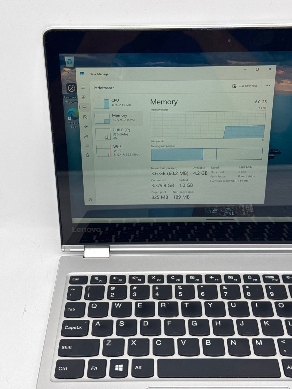 Lenovo Yoga 80V6 14" Intel i5-7Y54 8GB RAM 128GB SSD Silver - Used