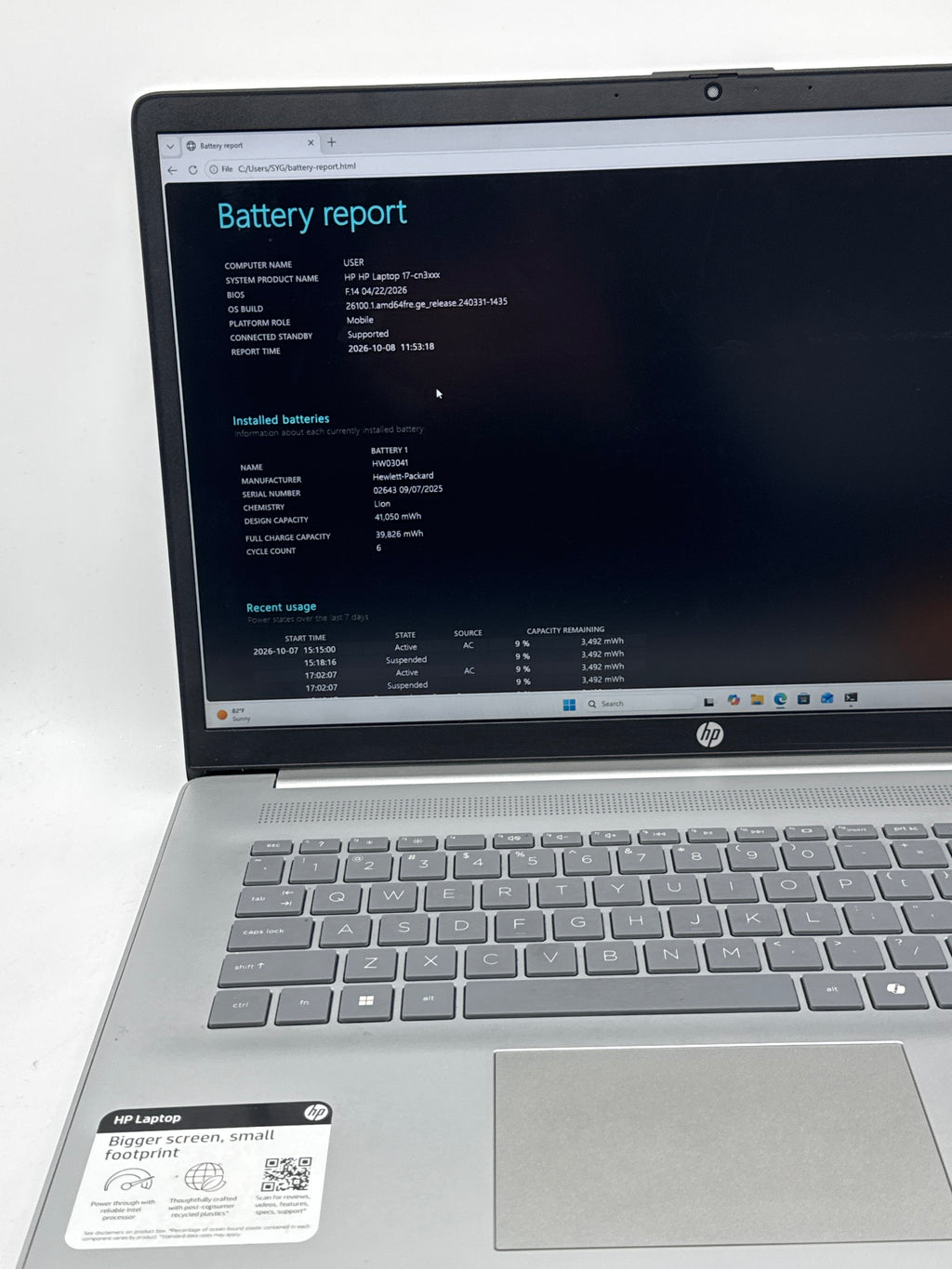 HP 17-CN3XXX Laptop Intel Core i3 N305 8GB RAM 512GB SSD 17in - Used