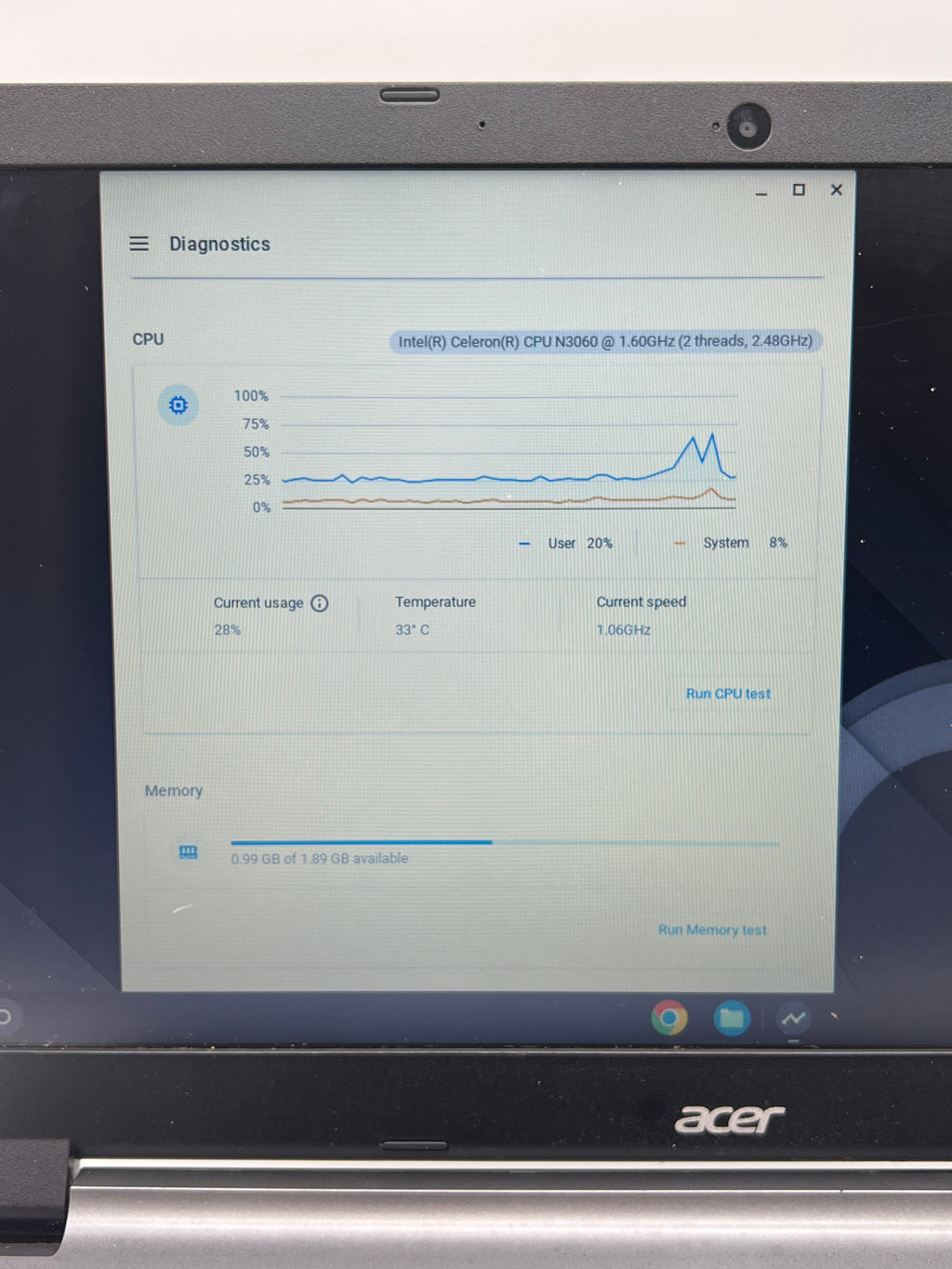 Acer Chromebook N15Q9 15 inch Celeron N3060 2GB RAM 32GB Storage Silver - Used