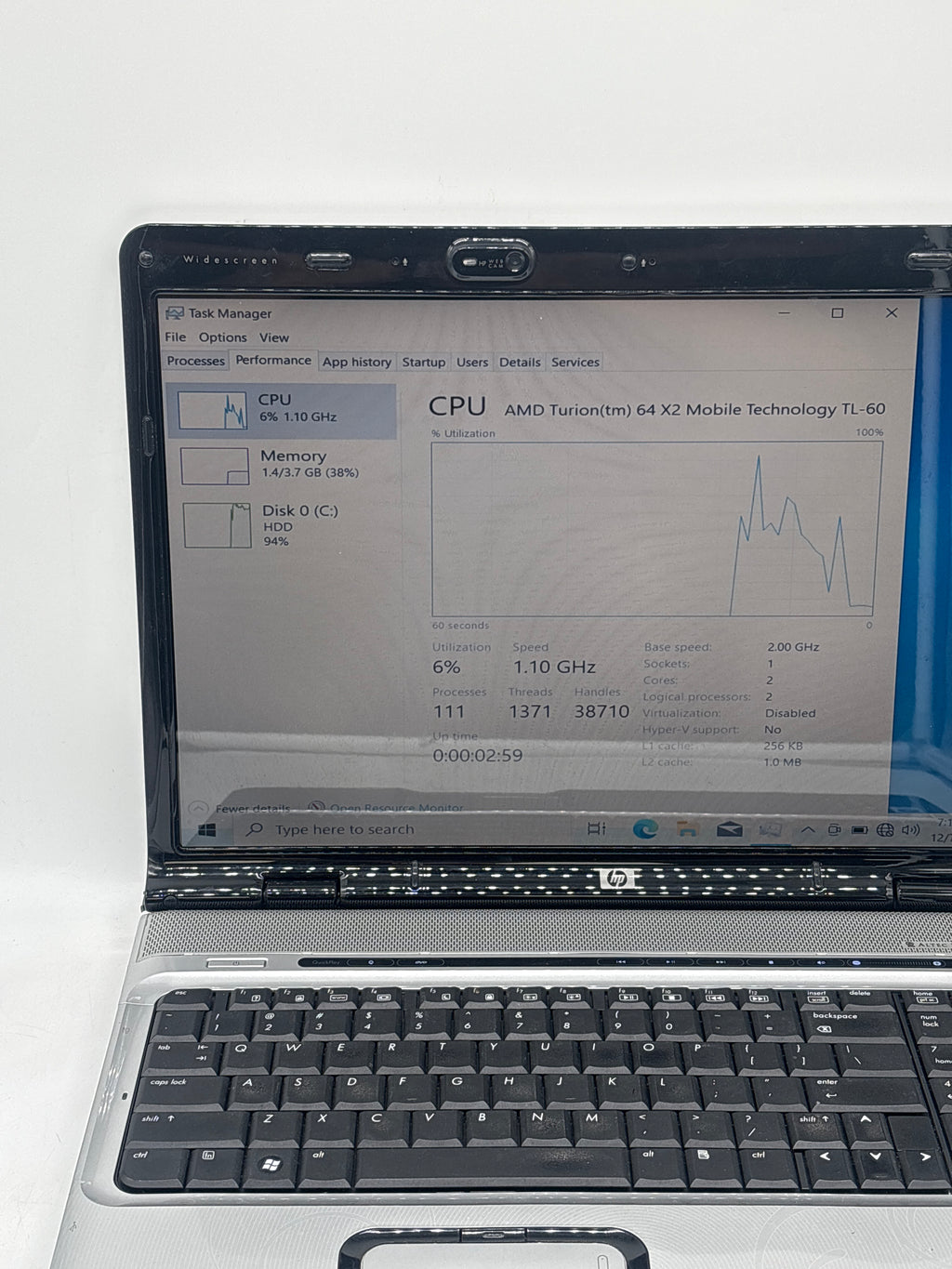 HP Pavillion dv2000 AMD Turion 64 X2 4GB RAM 250GB HDD - Bad HDD