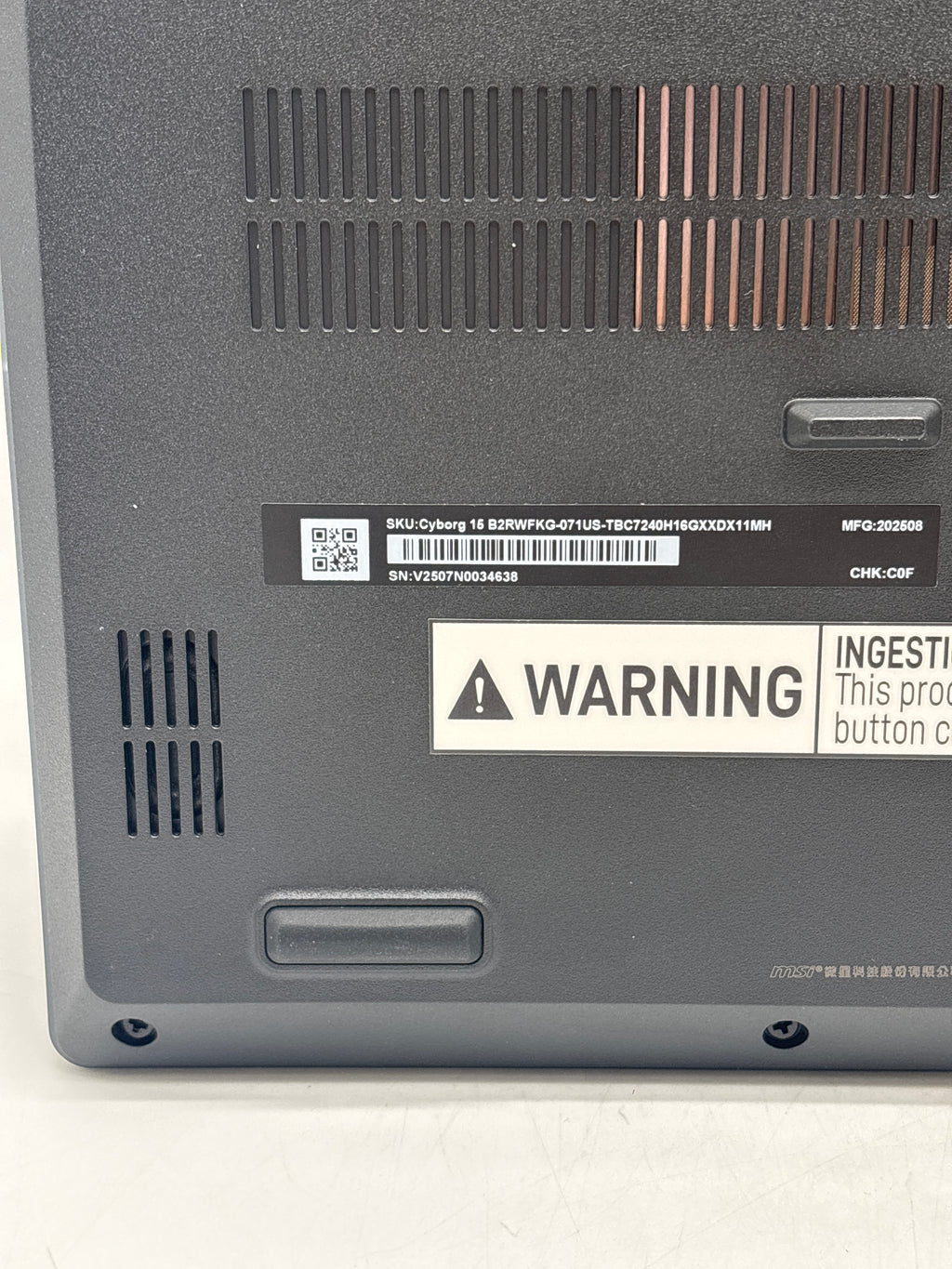 MSI Cyborg 15 B2RWFKG 15.6" Core 7 240H 16GB RAM 512GB SSD RTX 5060 - Used