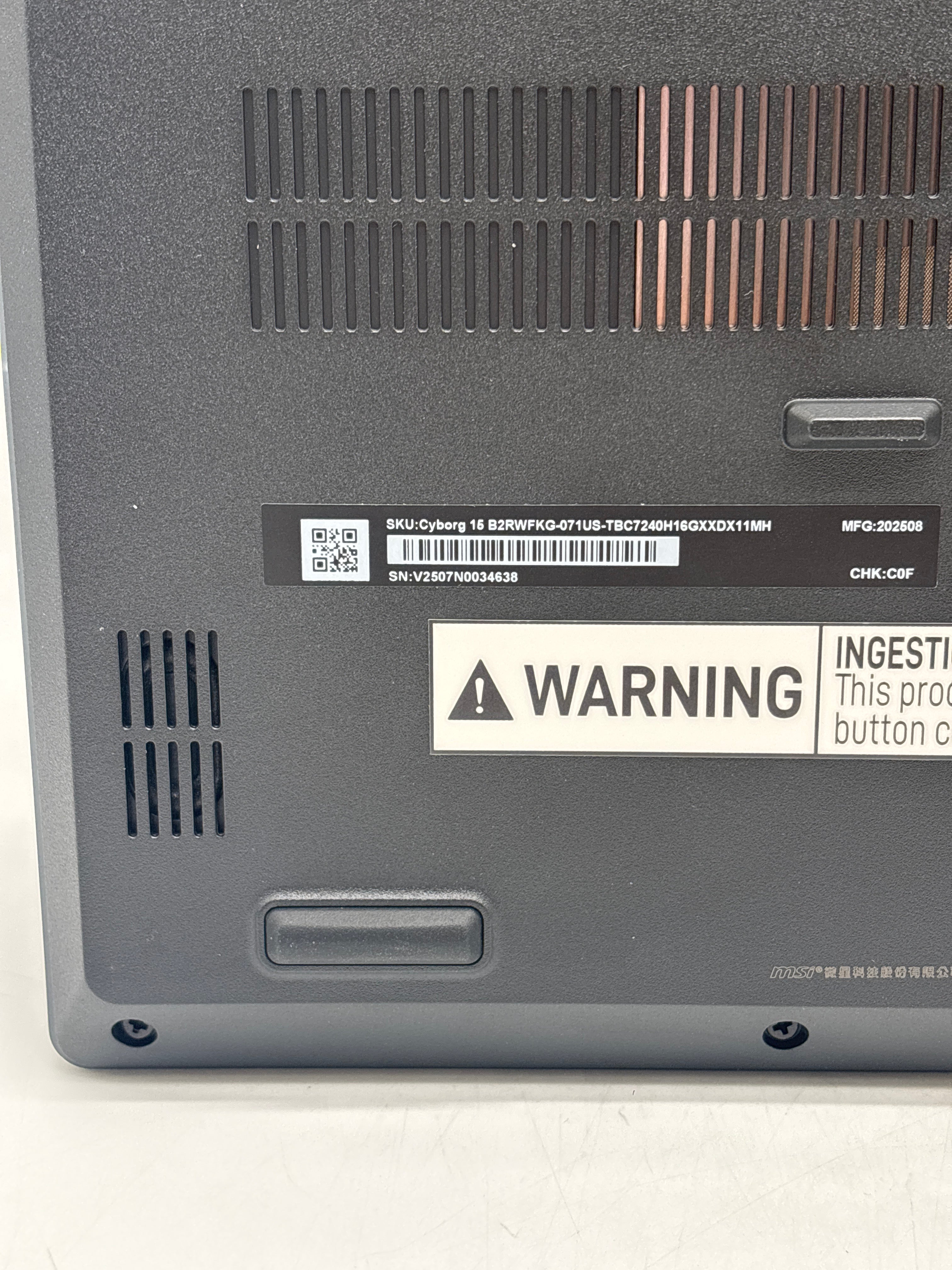 MSI Cyborg 15 B2RWFKG 15.6" Core 7 240H 16GB RAM 512GB SSD RTX 5060 - Used