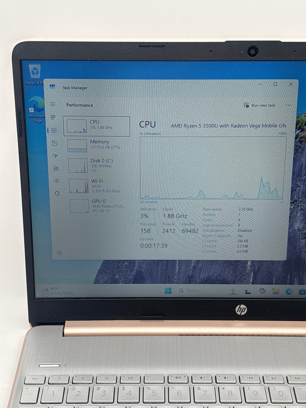 HP 15-ef0025wm Ryzen 5 3500U 16GB RAM 256GB SSD