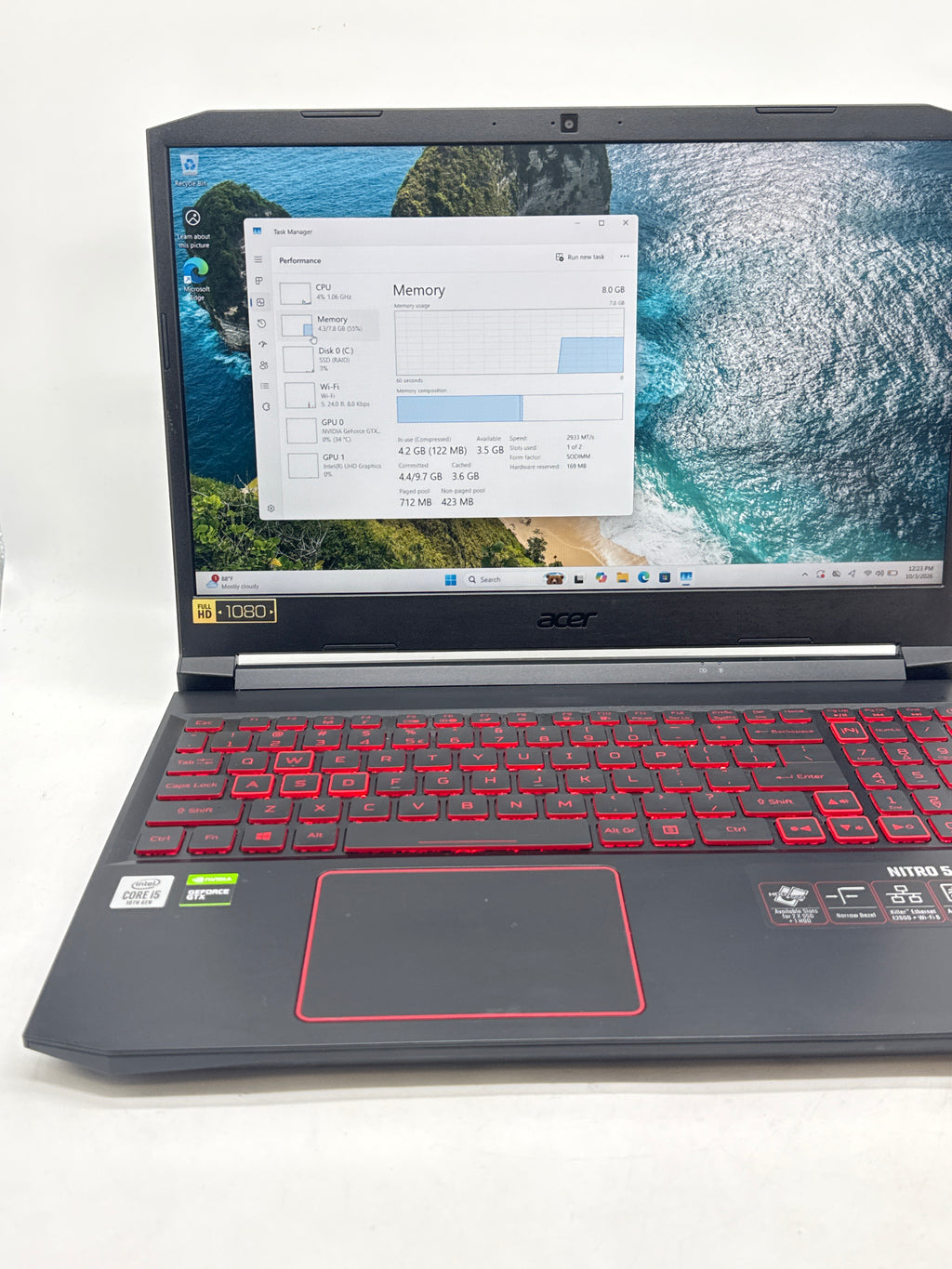 Acer Nitro 5 N20C1 15.6in i5-10300H 8GB RAM 256GB SSD GTX 1650 - Used