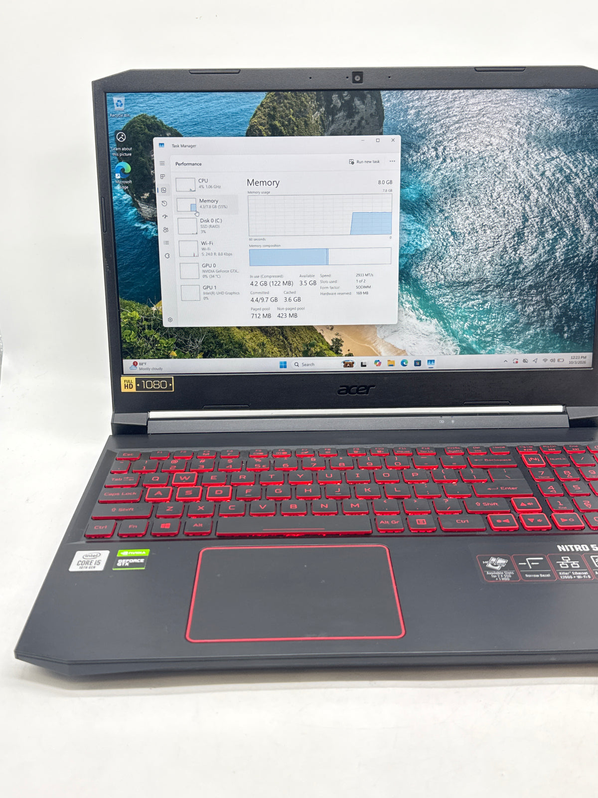 Acer Nitro 5 N20C1 15.6in i5-10300H 8GB RAM 256GB SSD GTX 1650 - Used