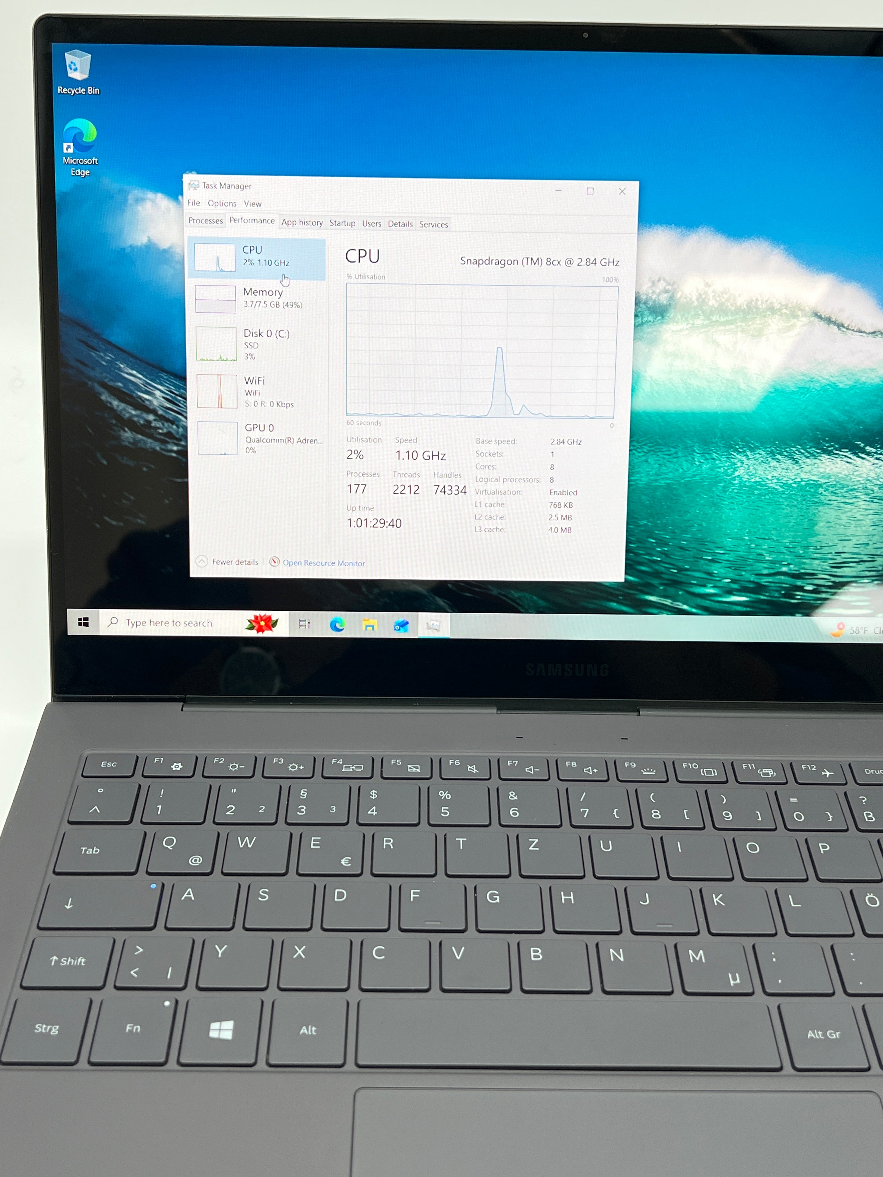 Samsung Galaxy Book S SM-W767V 13.3" Touch Snapdragon 8CX 8GB RAM 256GB SSD