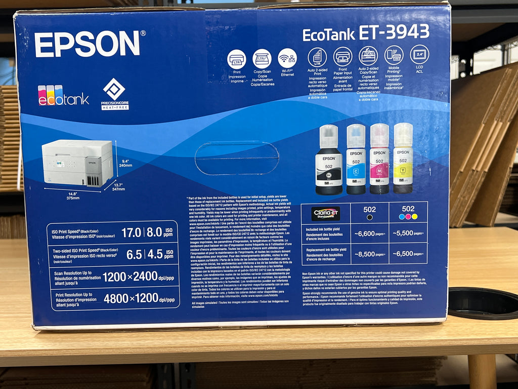 Epson EcoTank ET-3943 Wireless All-in-One Color Supertank Printer - New