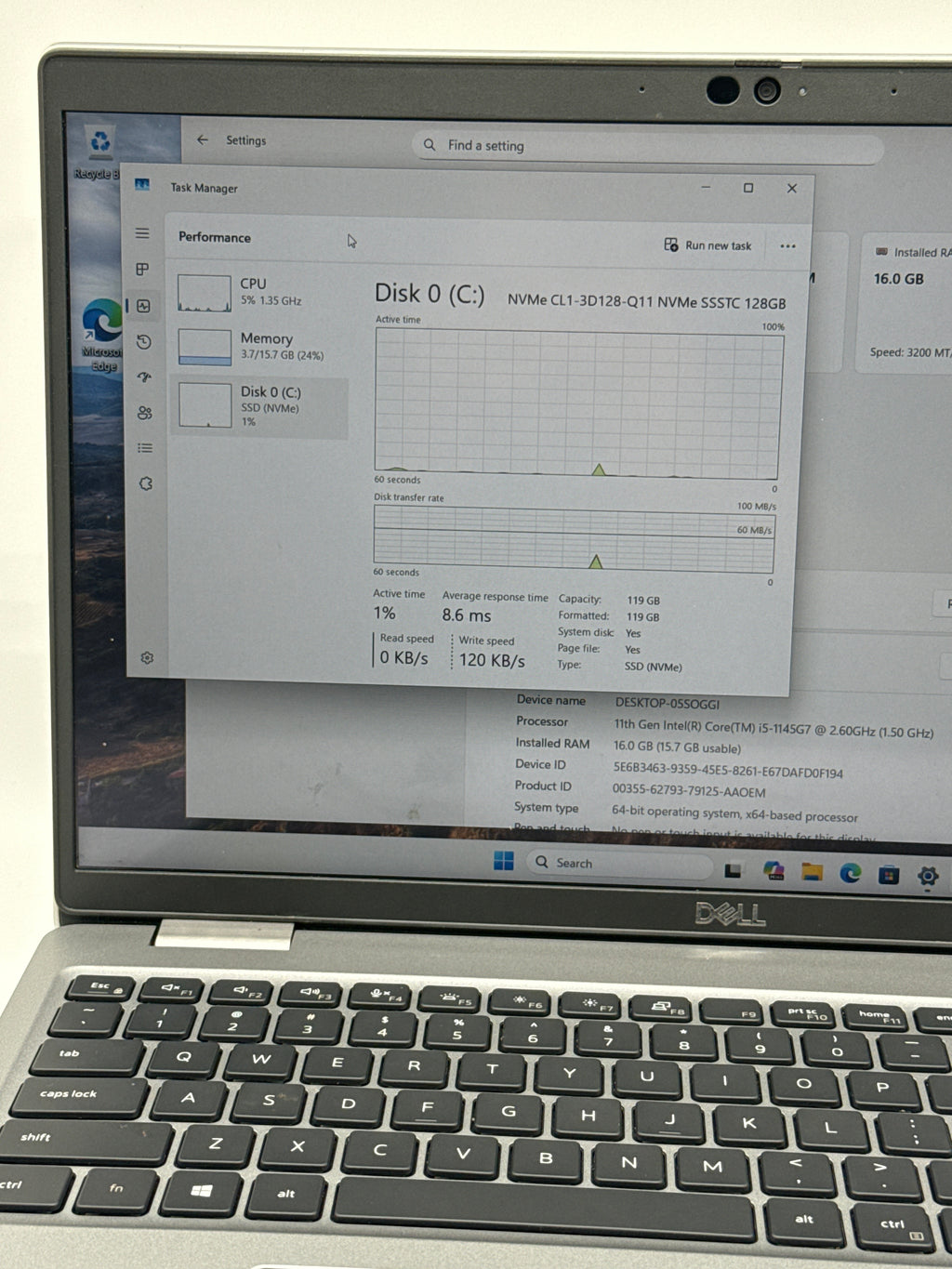 Dell Latitude 5520 15.6in Intel Core i5 16GB RAM 128GB SSD Laptop Used