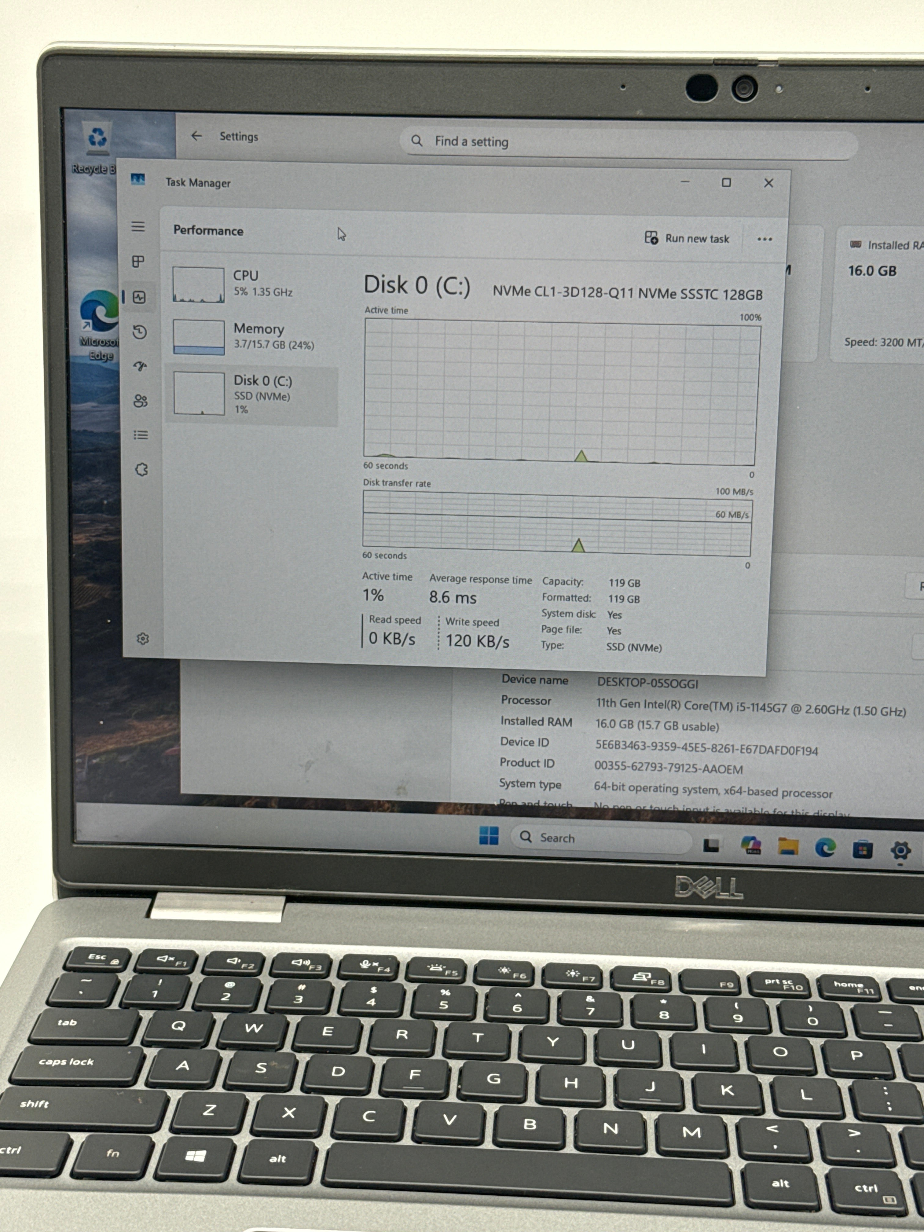 Dell Latitude 5520 15.6in Intel Core i5 16GB RAM 128GB SSD Laptop Used