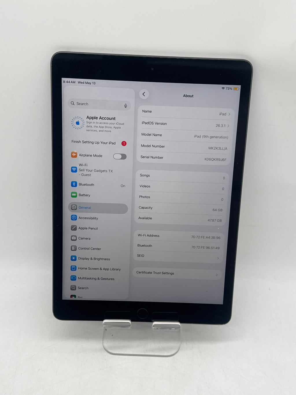 Apple iPad 9th Gen A2602 64GB Wi-Fi 10.2 in Space Gray Bent Frame
