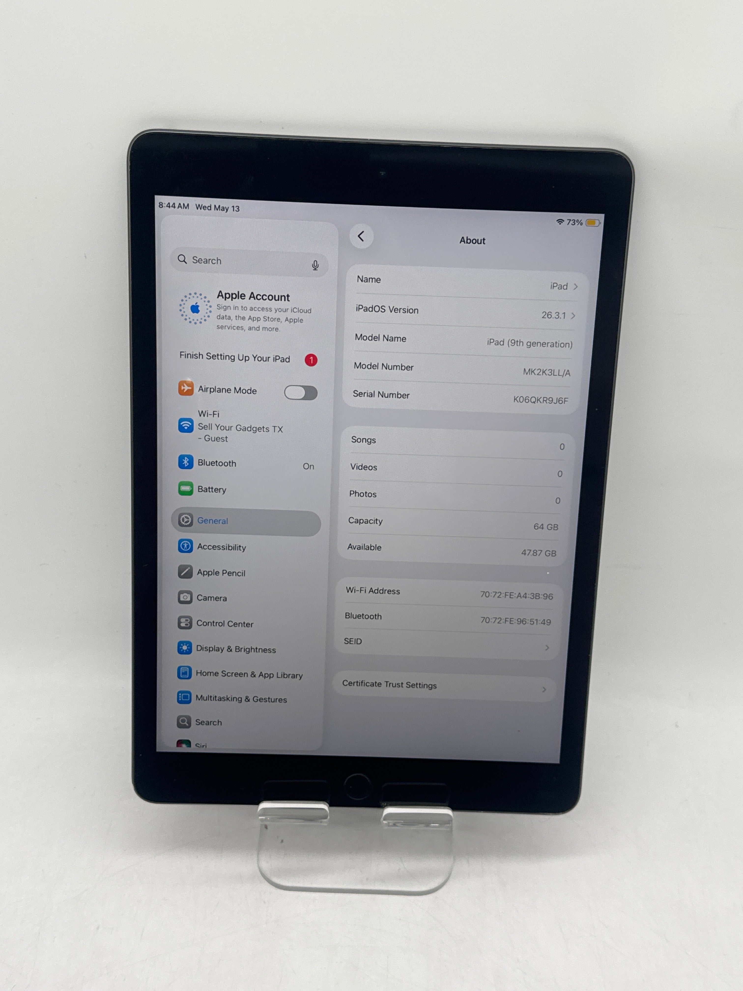 Apple iPad 9th Gen A2602 64GB Wi-Fi 10.2 in Space Gray Bent Frame