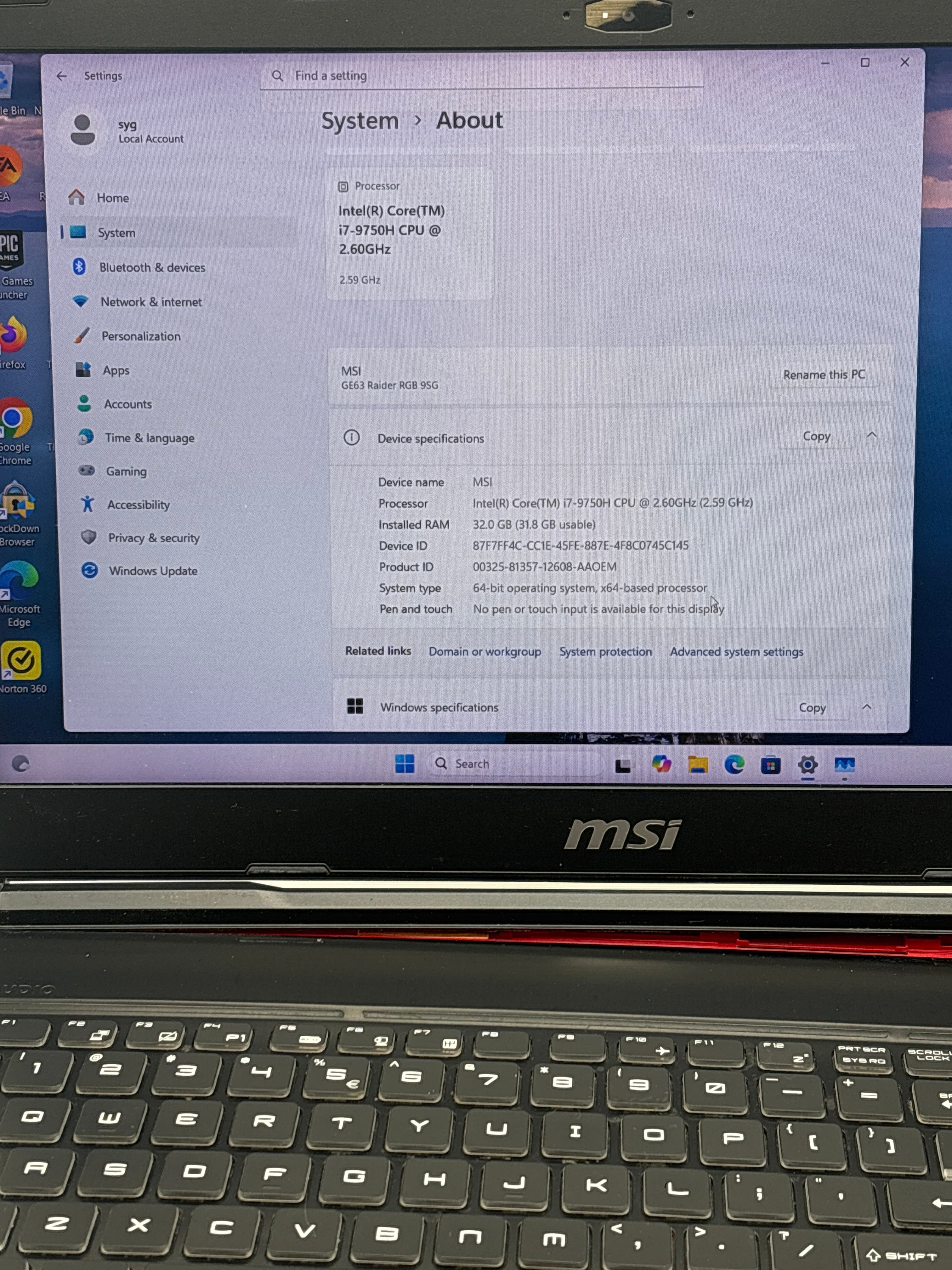 MSI GE63 Raider RGB 9SG i7 32GB RAM 512SSD RTX 2080 With Box - For Parts (Read DESC)