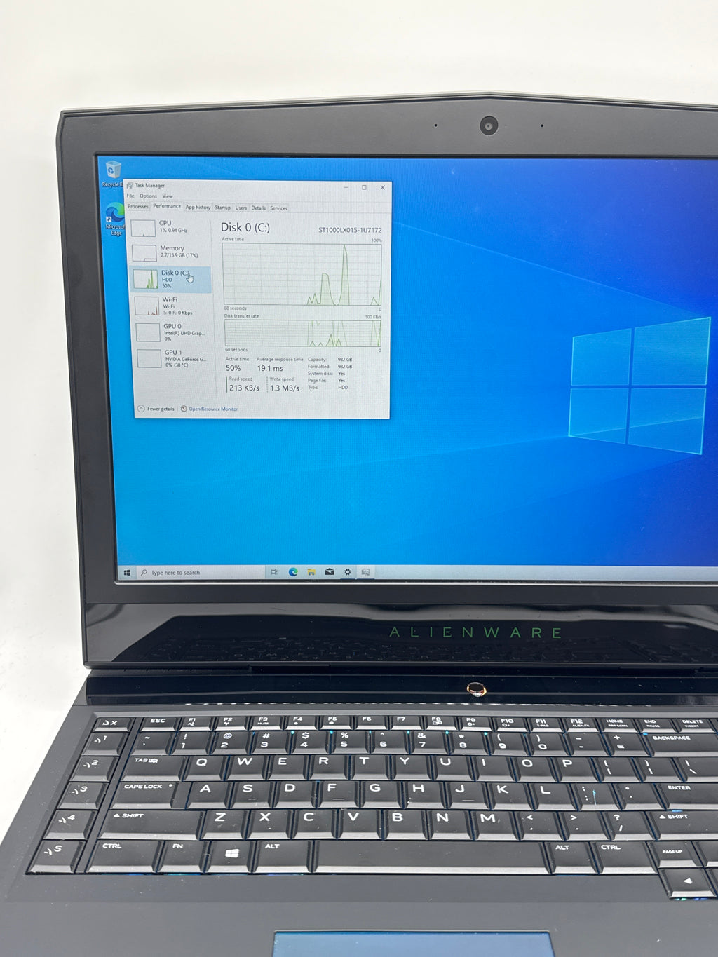 Alienware 17 R5 Core i7-8750H 16GB RAM 1TB HDD GTX 1070 17.3in - Bad HDD