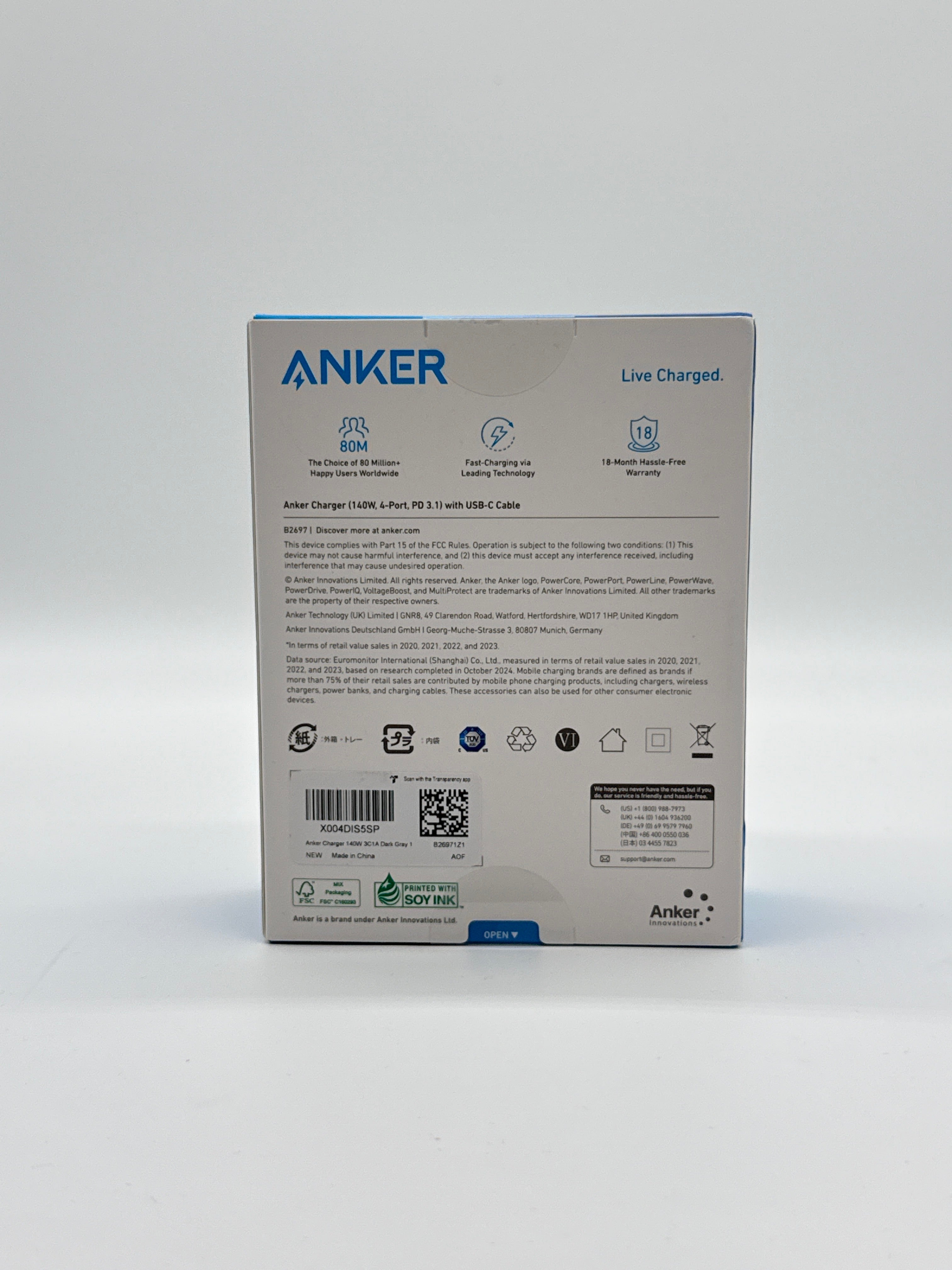 Anker 140W 4-Port PD 3.1 Charger with USB-C Cable Dark Gray New In Box