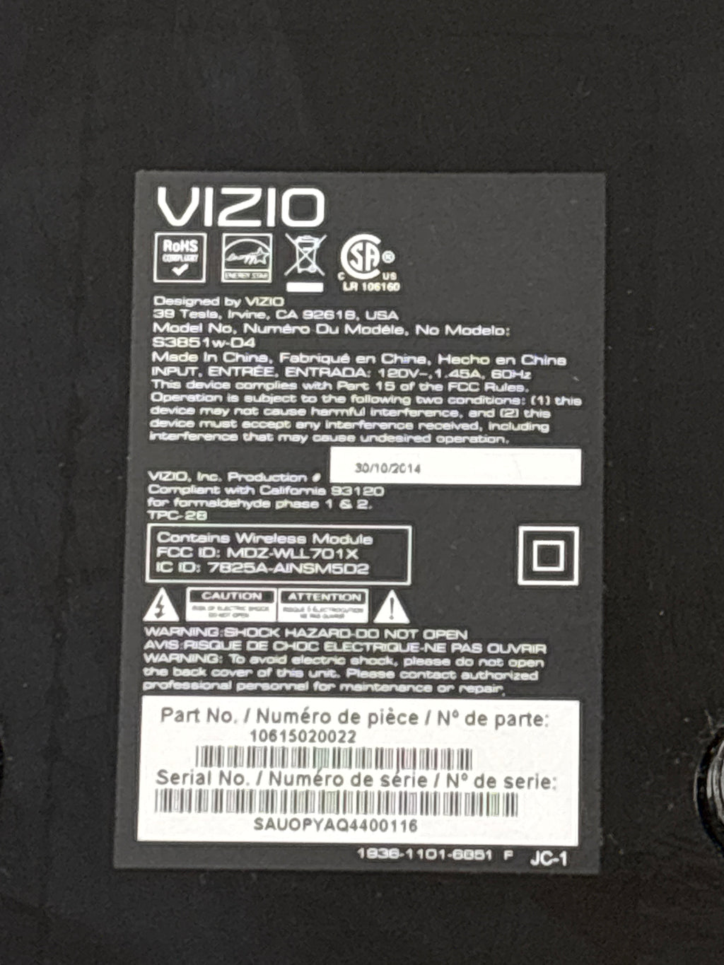 VIZIO S3851W-D4 Subwoofer / Soundbar