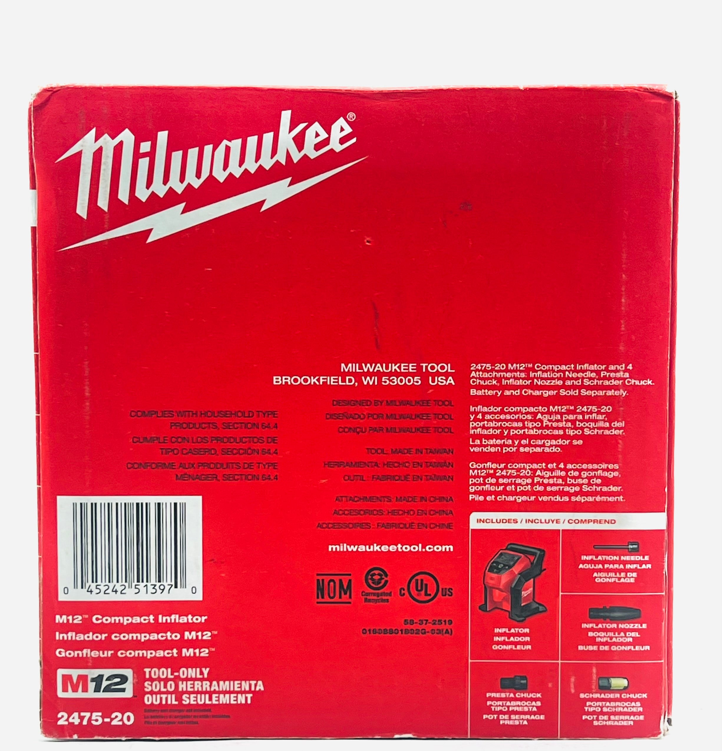 Milwaukee 2475-20 Portable Tire Inflator - New Open Box