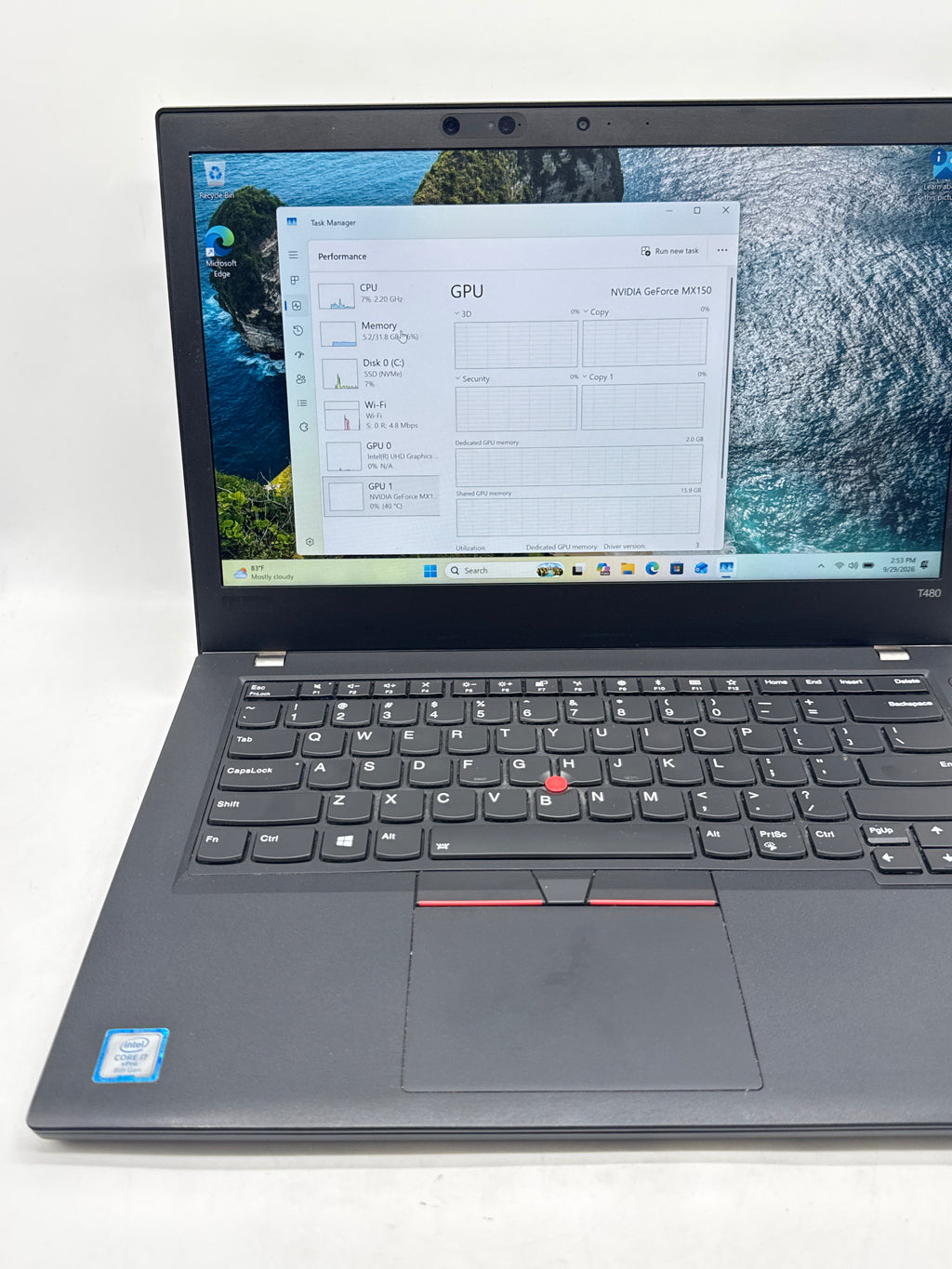 Lenovo ThinkPad T480 i7-8650U 32GB 256GB SSD MX150 - Used