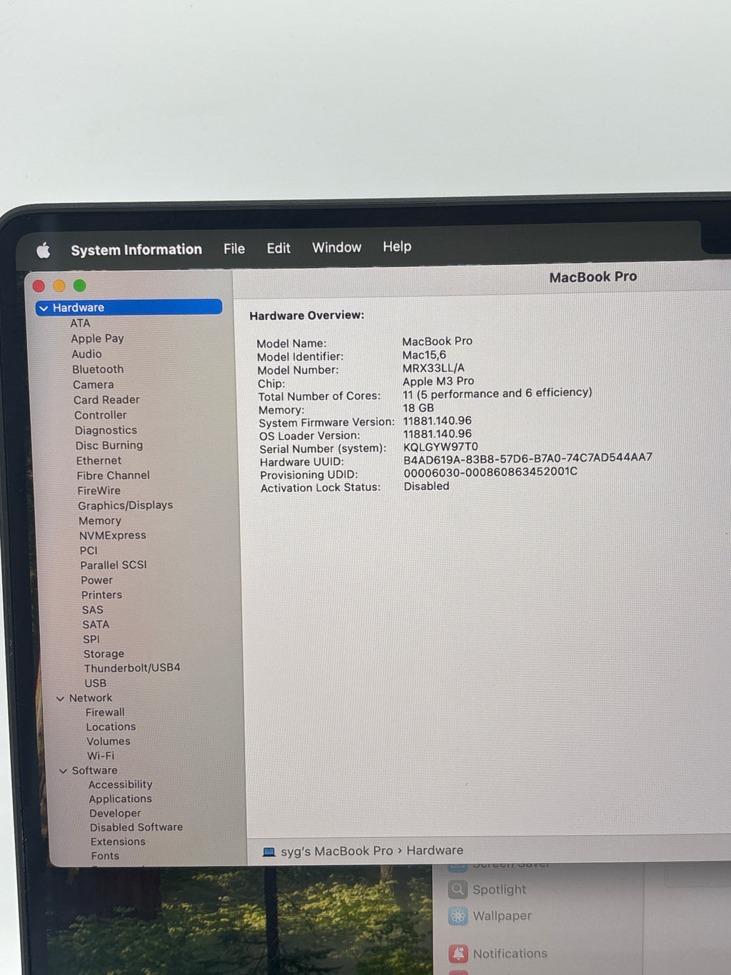 Apple MacBook Pro A2992 M3 Pro 18GB RAM 512GB (Cycle Count 24)