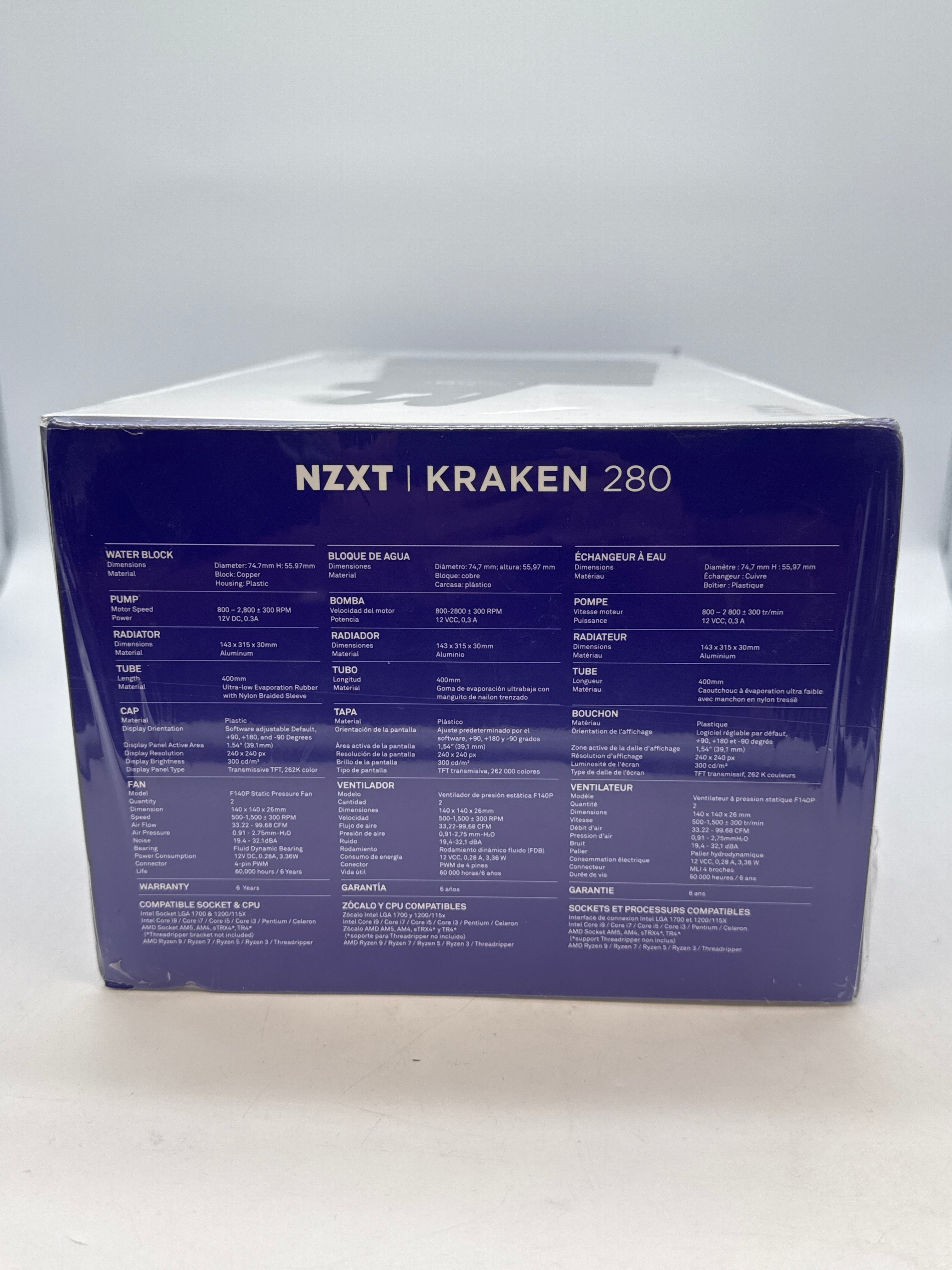 NZXT Kraken 280 Black Liquid CPU Cooler 140mm 1500 RPM - New in Box