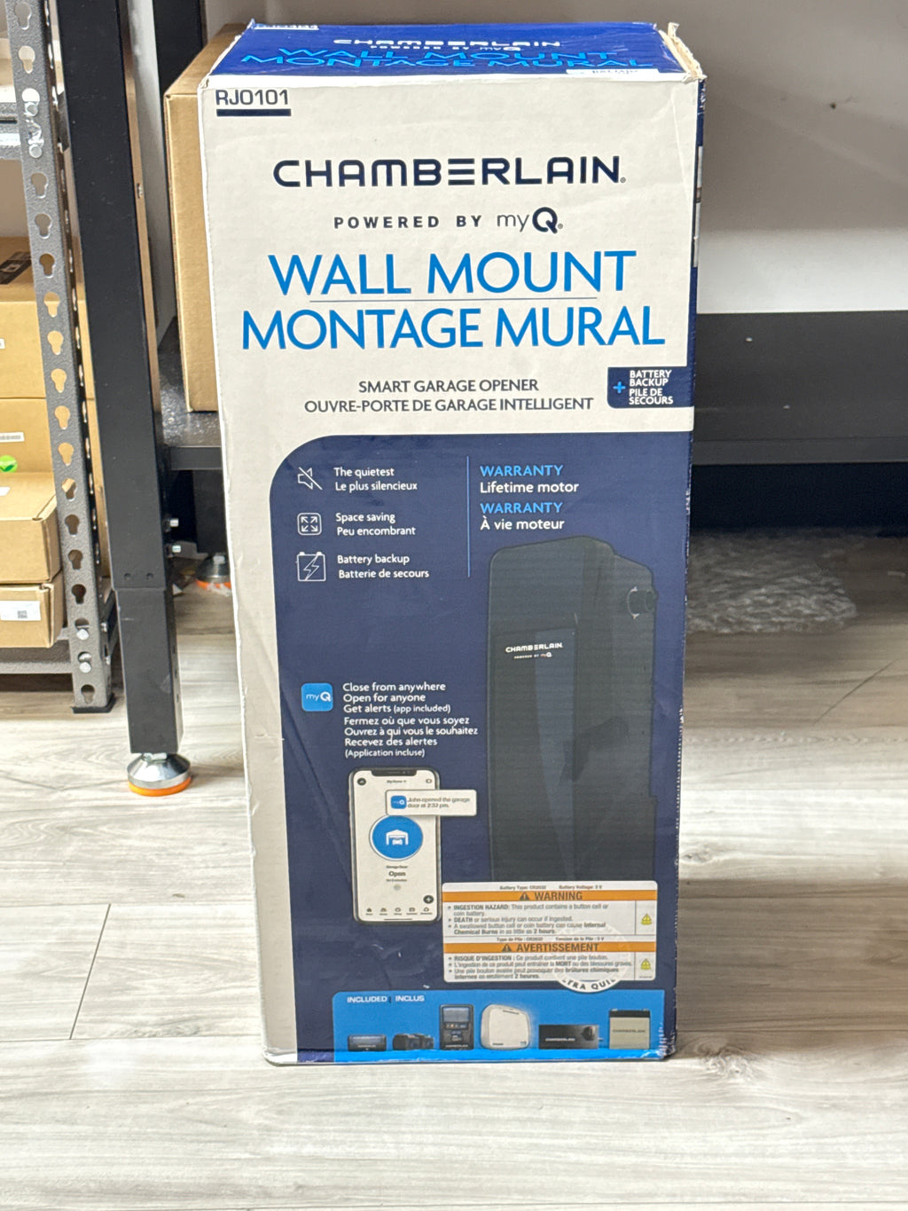 Chamberlain RJ0101 Smart Garage Door Opener w/Battery Back Up - New In Box