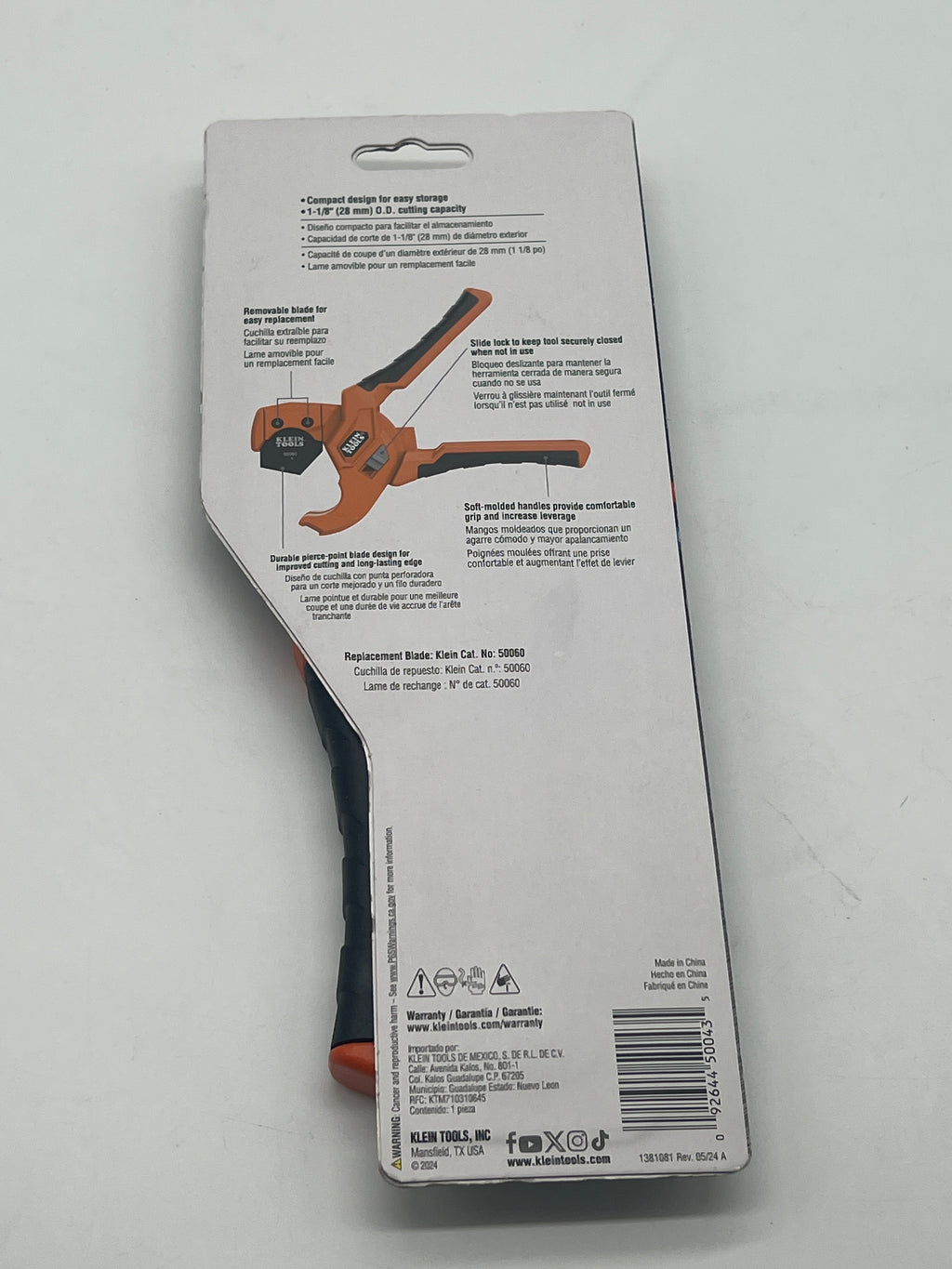 Klein Tools PEX and Tubing Cutter 1 Inch KLEIN TOOLS 50043 New In Box