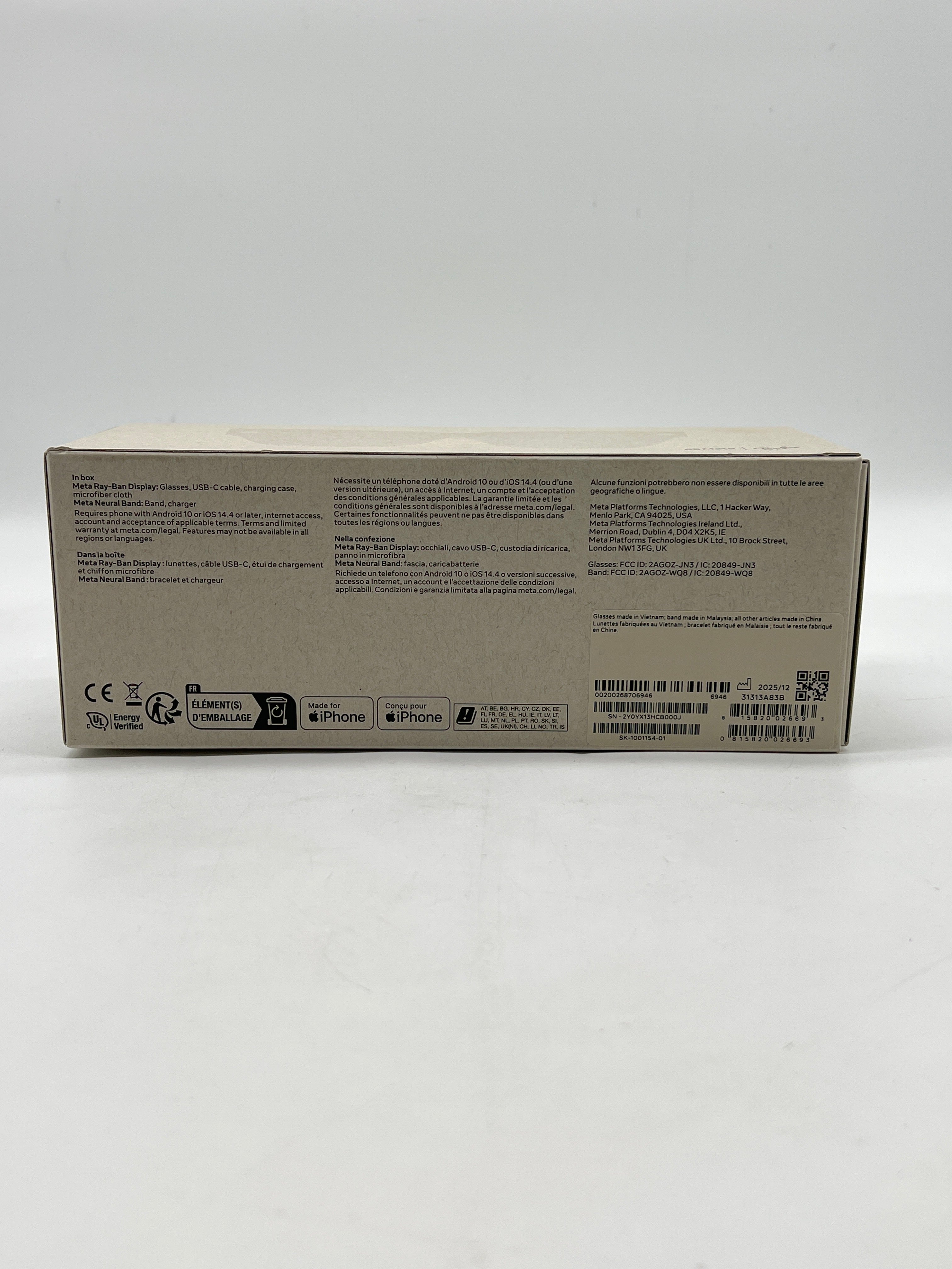 Meta Ray-Ban Display AI Glasses Neural Band Size 3  - New In Box