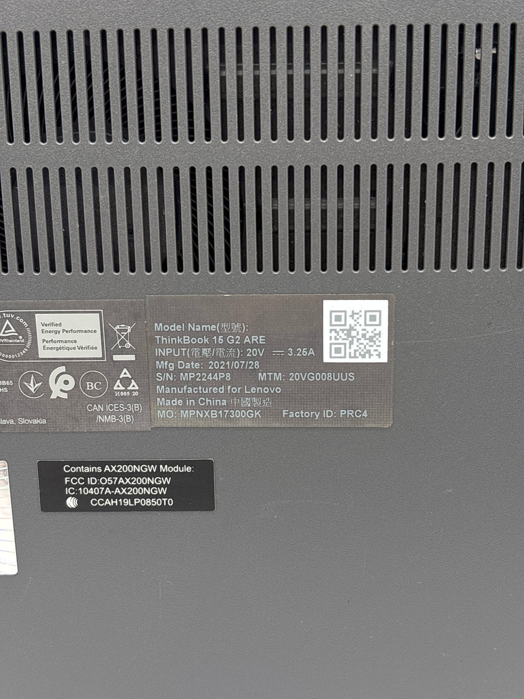 Lenovo ThinkBook 15 G2 ARE AMD Ryzen 5 4500U 8GB RAM 512GB SSD - For Parts (Read)