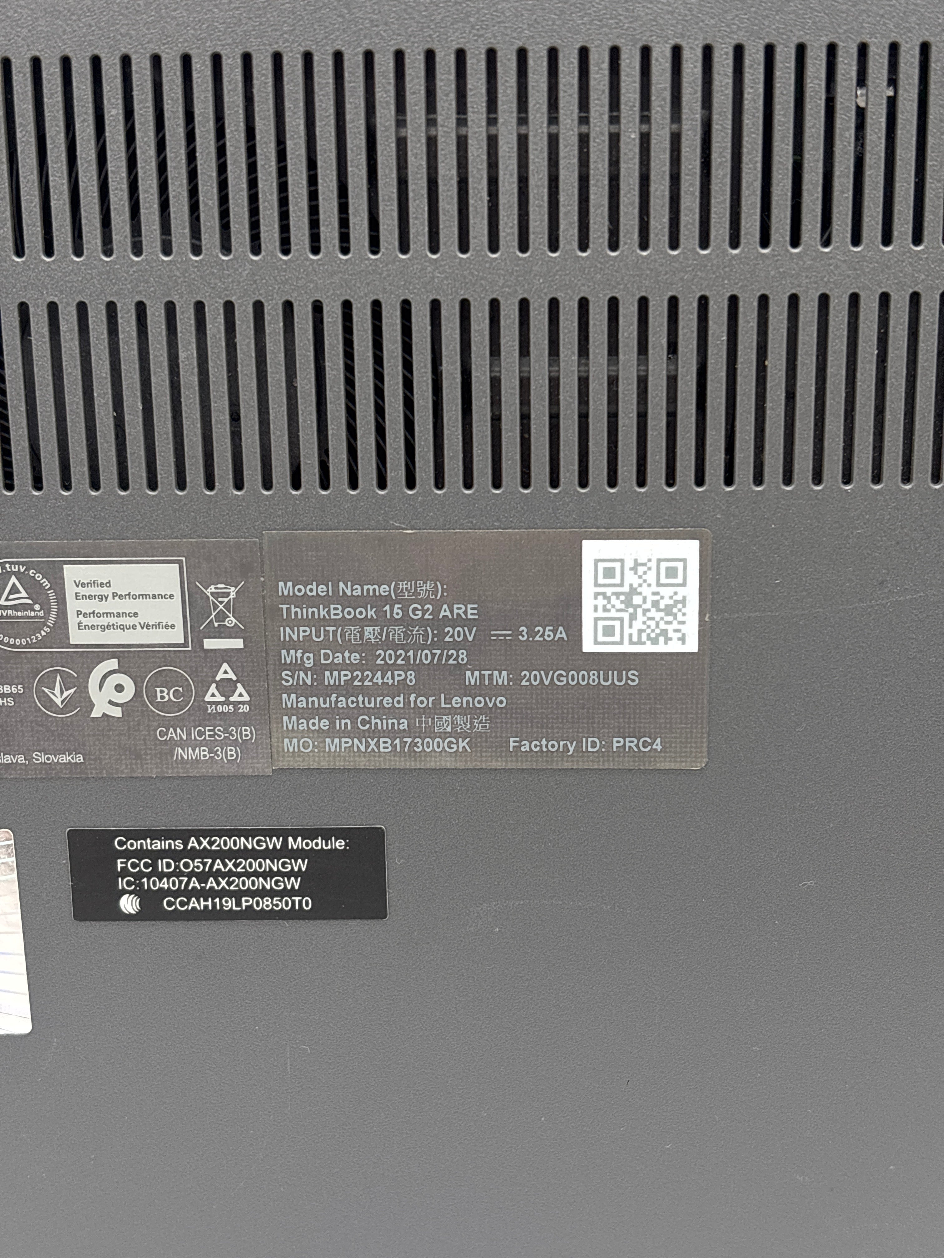 Lenovo ThinkBook 15 G2 ARE AMD Ryzen 5 4500U 8GB RAM 512GB SSD - For Parts (Read)