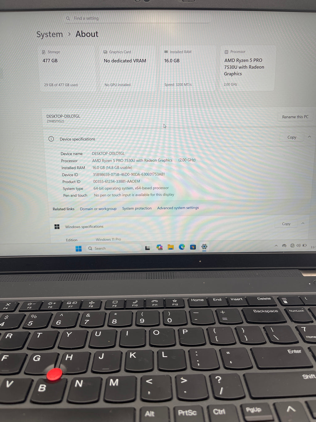 Lenovo Thinkpad L15 Gen 4 15.6" AMD Ryzen 5 16GB RAM 512GB SSD Used