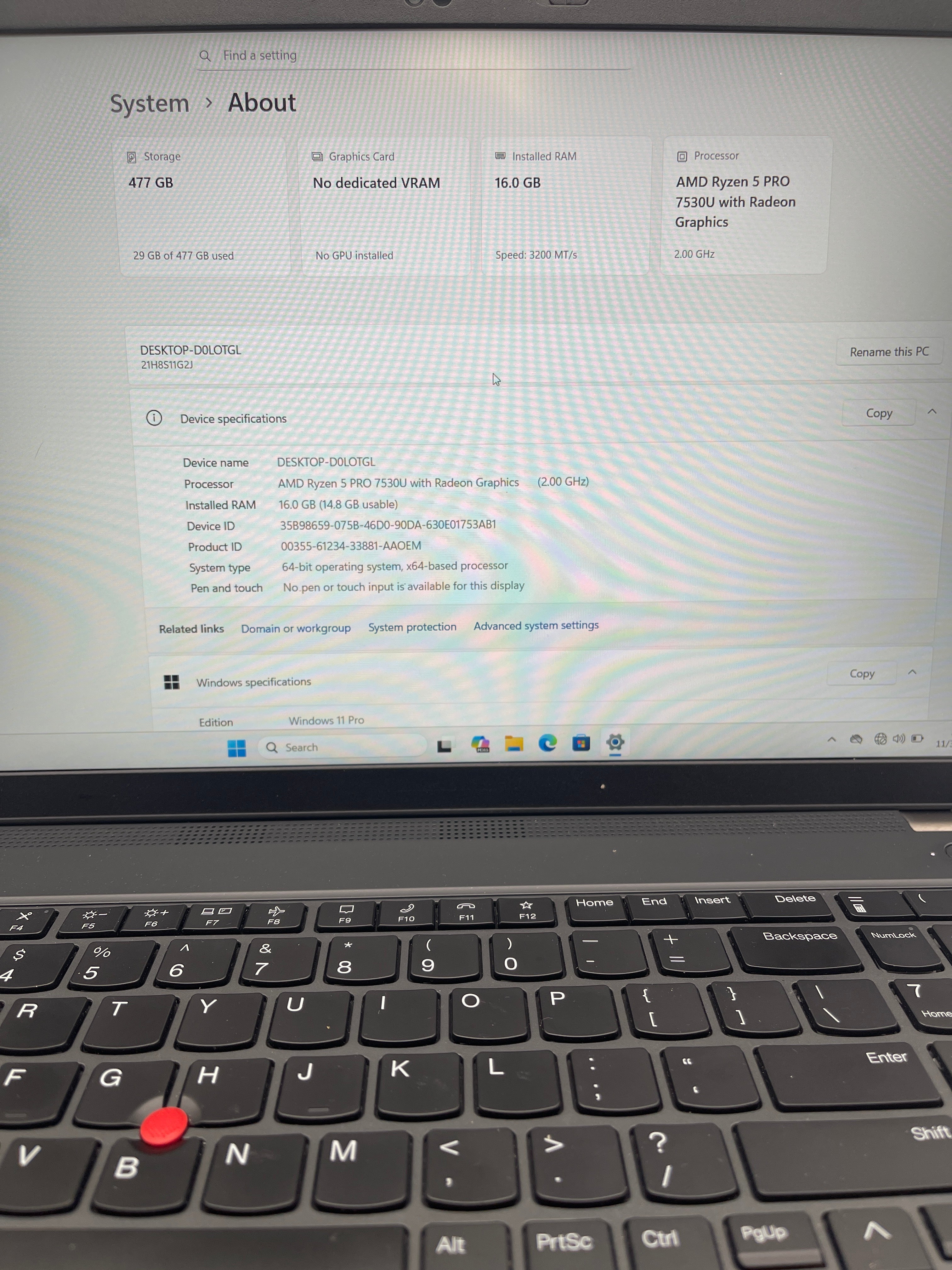 Lenovo Thinkpad L15 Gen 4 15.6" AMD Ryzen 5 16GB RAM 512GB SSD Used
