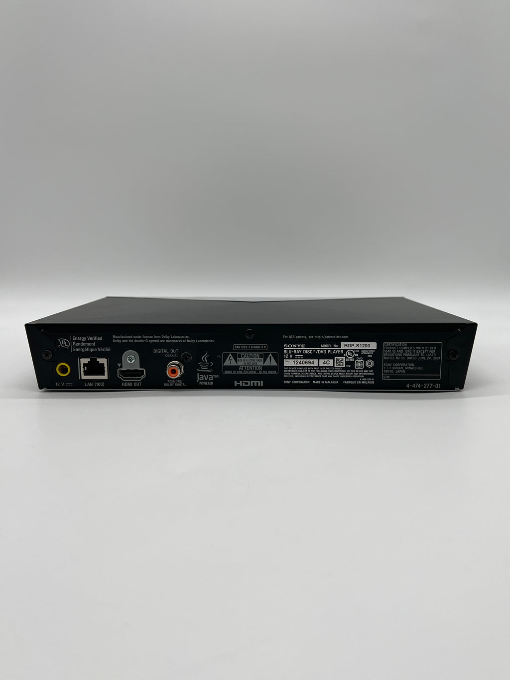 Sony BDP-S1200 Blu-ray and DVD Player w/ Power Adapter and HDMI
