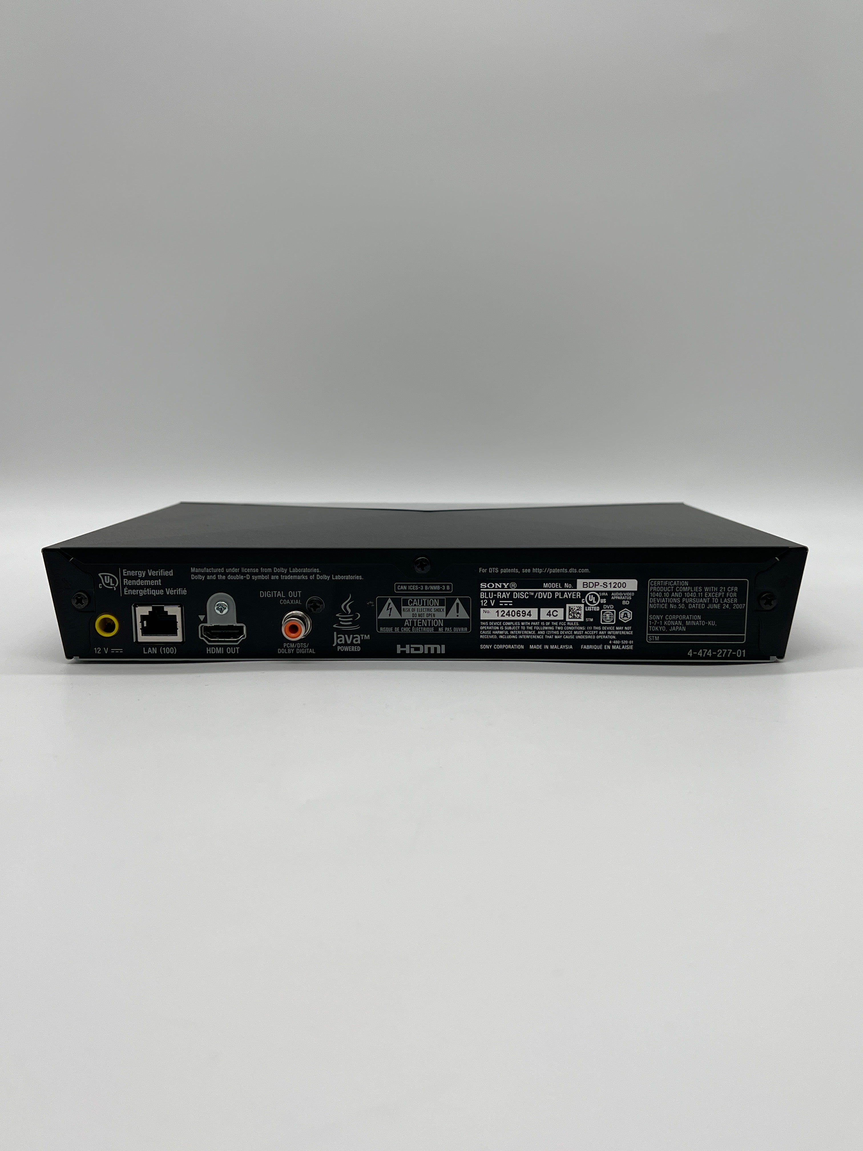 Sony BDP-S1200 Blu-ray and DVD Player w/ Power Adapter and HDMI