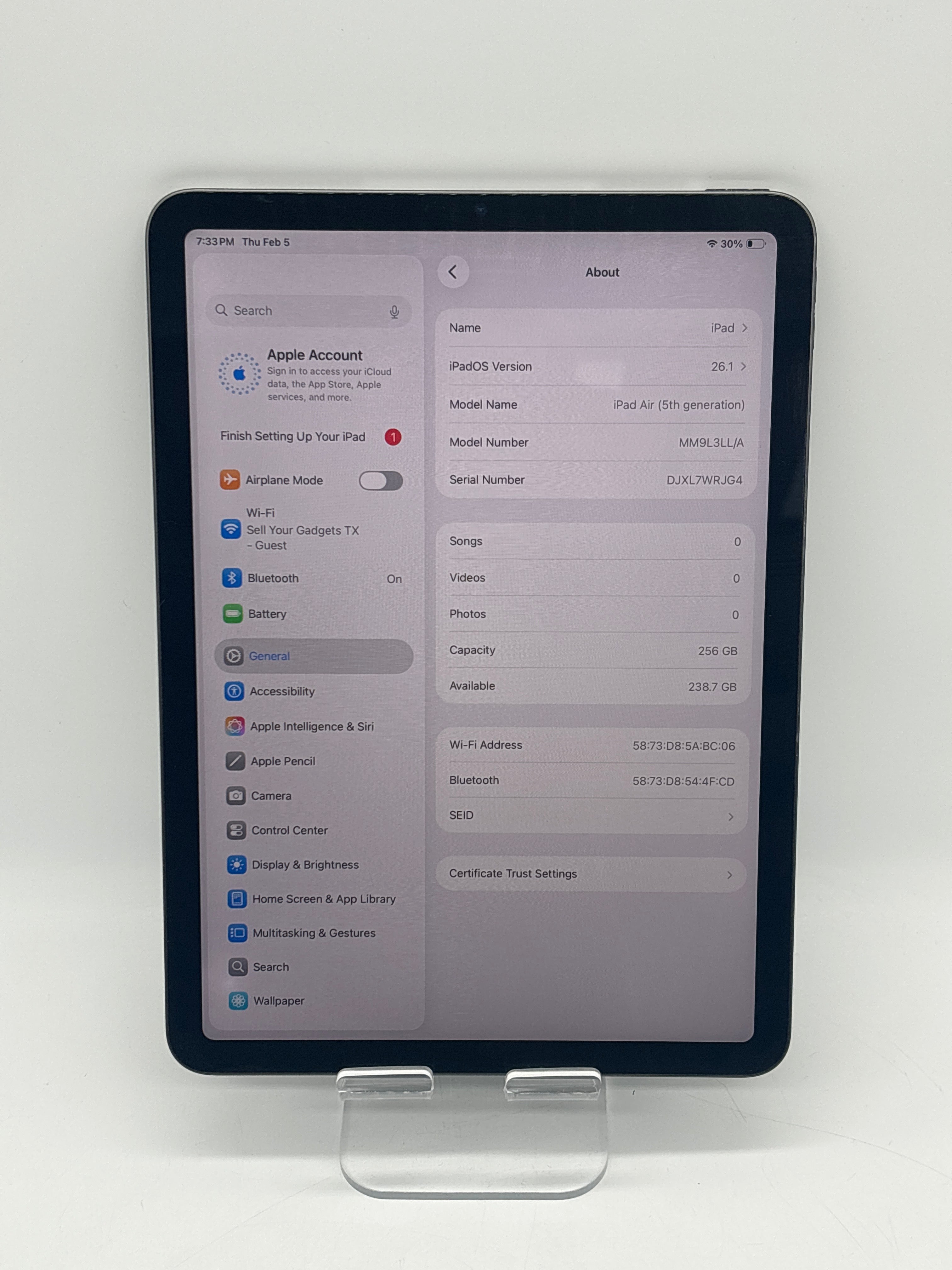 Apple iPad Air 5th Gen A2588 256GB WiFi Only