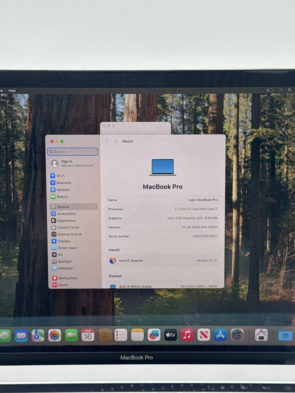 Apple MacBook Pro 15" A1990 i7 16B RAM 512GB SSD - Used