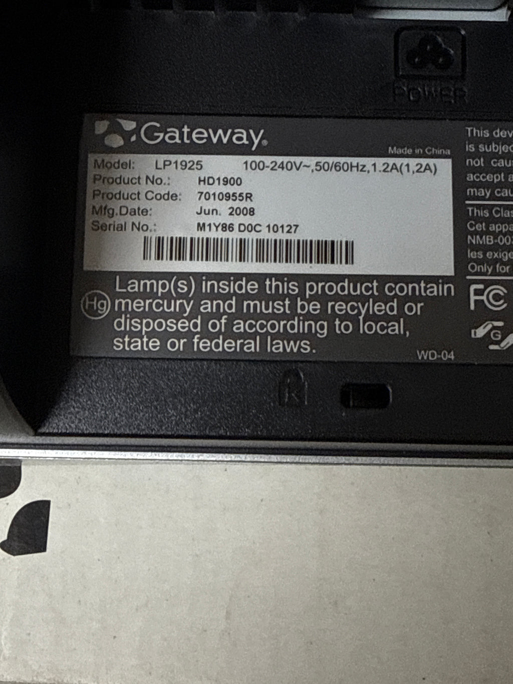 Gateway HD1900 19” Wide Black LCD Monitor 1440X900