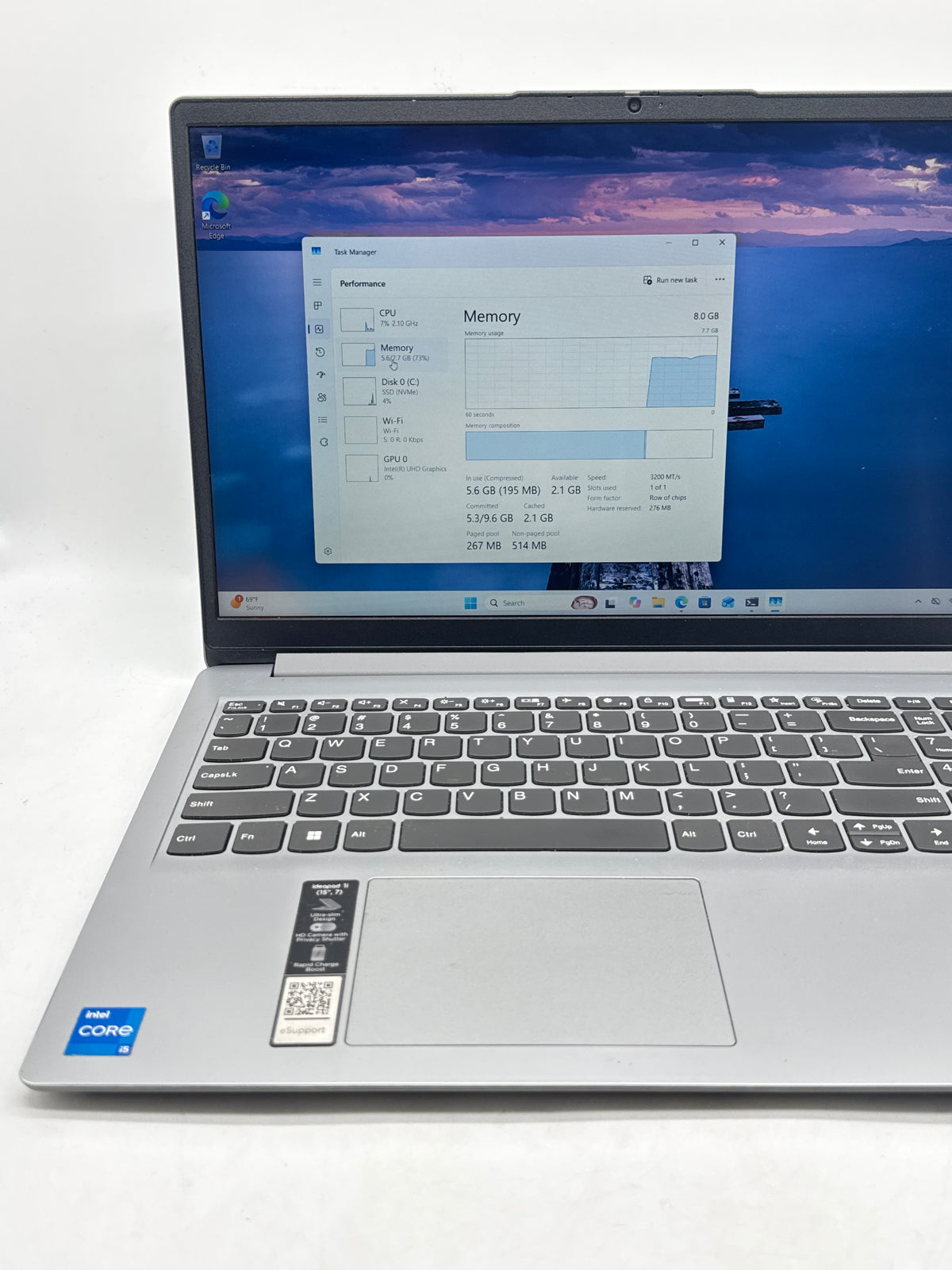 Lenovo IdeaPad 1i 15IAU7 Core i5 1235U 8GB RAM 512GB SSD 15.6in Silver - Used